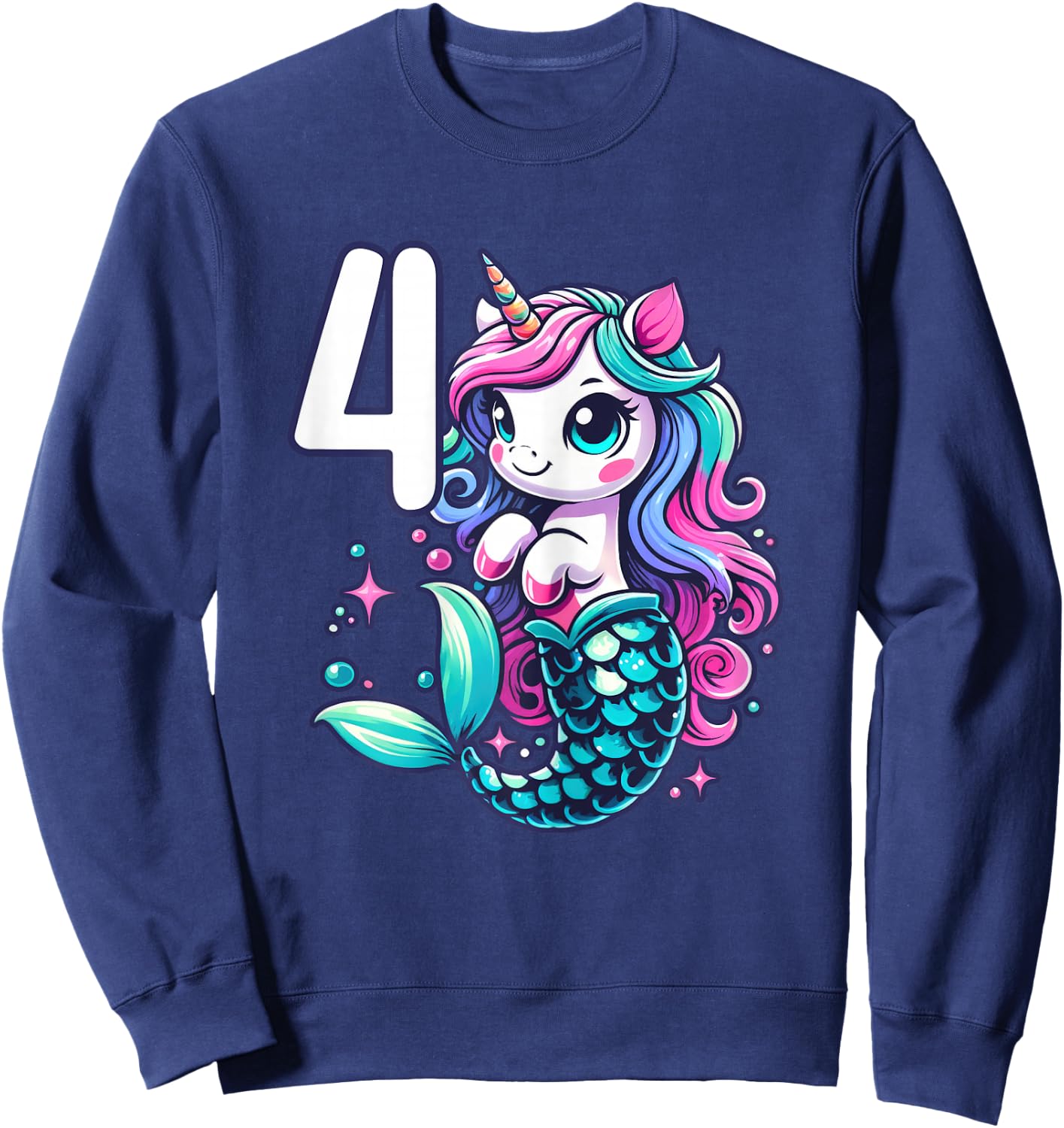 Unicorn Mermaid 4th Birthday 4 Year Old Party Girls Outfit Sweatshirt - Sweatshirt | Navy