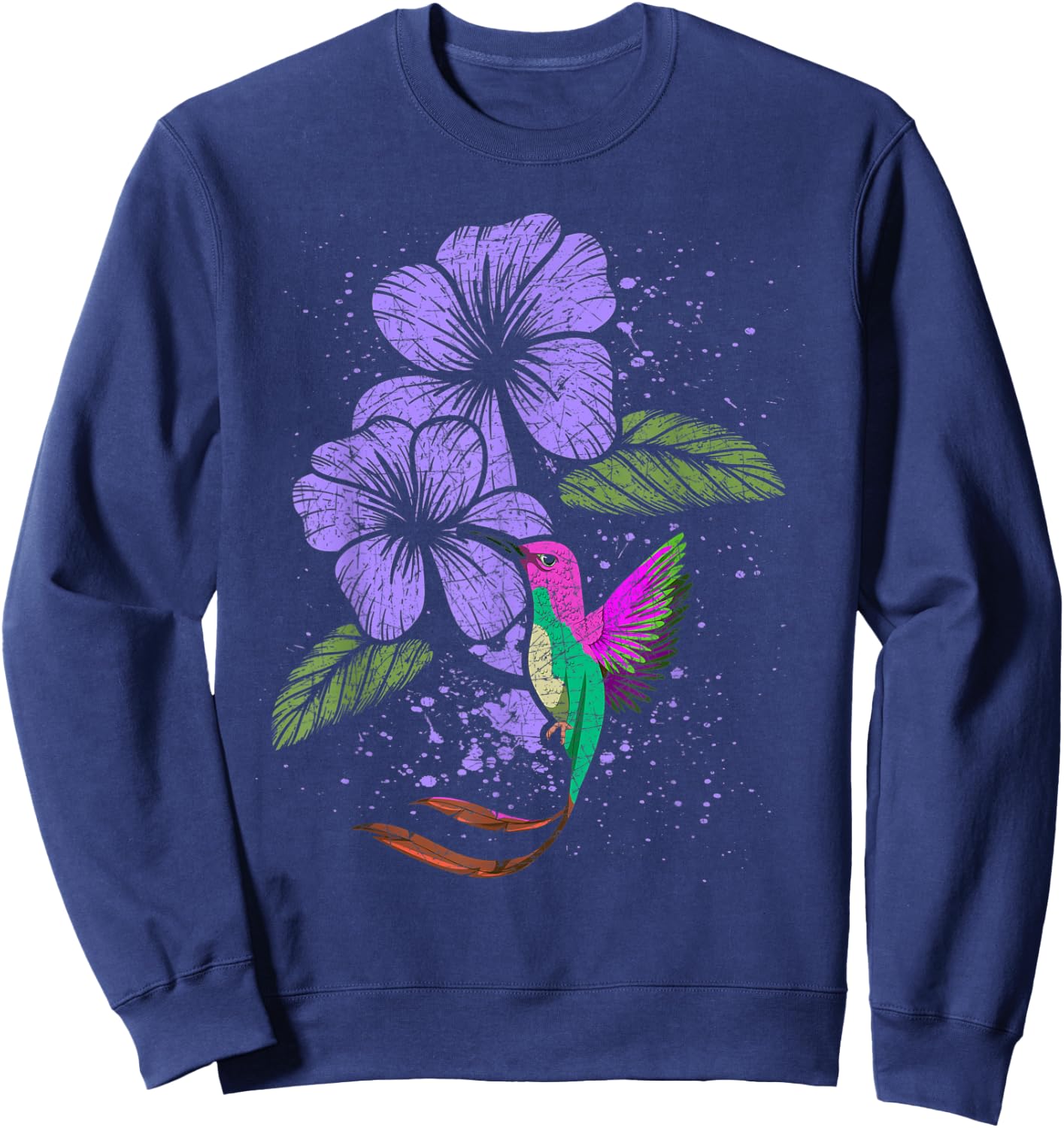 Flowers Animal Pretty Bird Lover Vintage Floral Hummingbird Sweatshirt - Sweatshirt | Navy