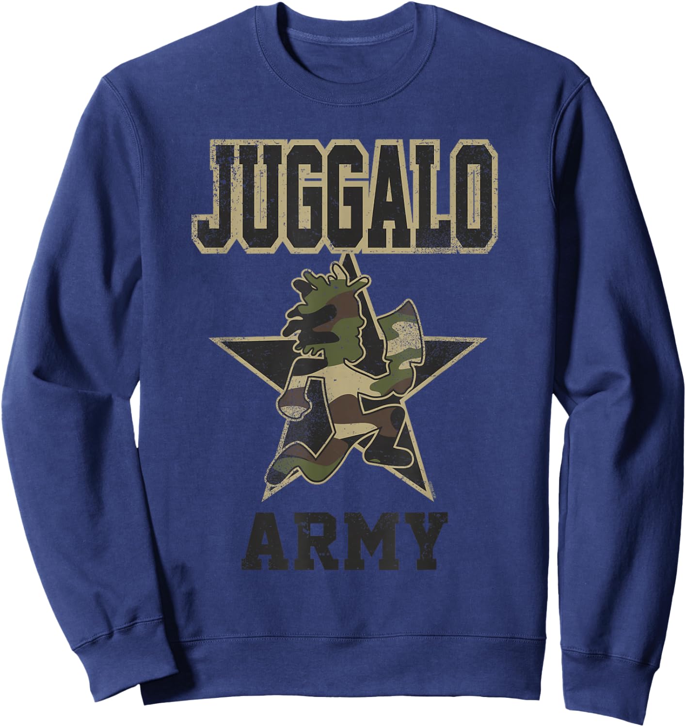 ICP Juggalo Army Hatchetman Camo Print Lettering Horrorcore Sweatshirt - Sweatshirt | Navy