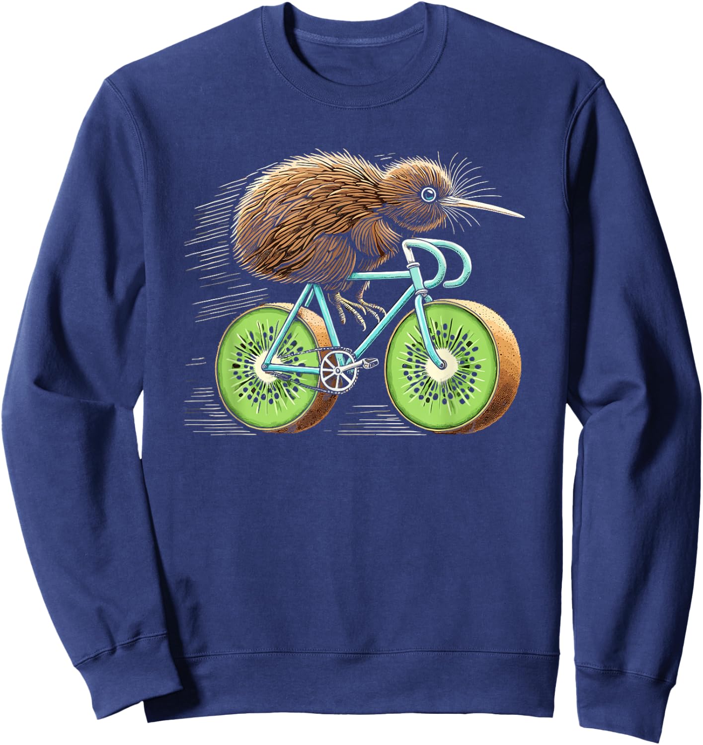 Kiwi Bird Riding Bicycle Funny Kiwi Fruit Wheels Bicycle , black Sweatshirt - Sweatshirt | Navy