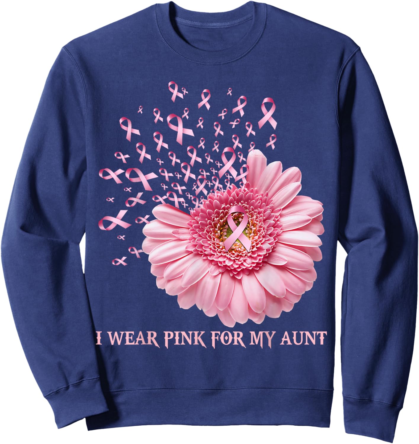 Sunflower Ribbon I Wear Pink For My Aunt Cancer Awarenes Sweatshirt - Sweatshirt | Navy
