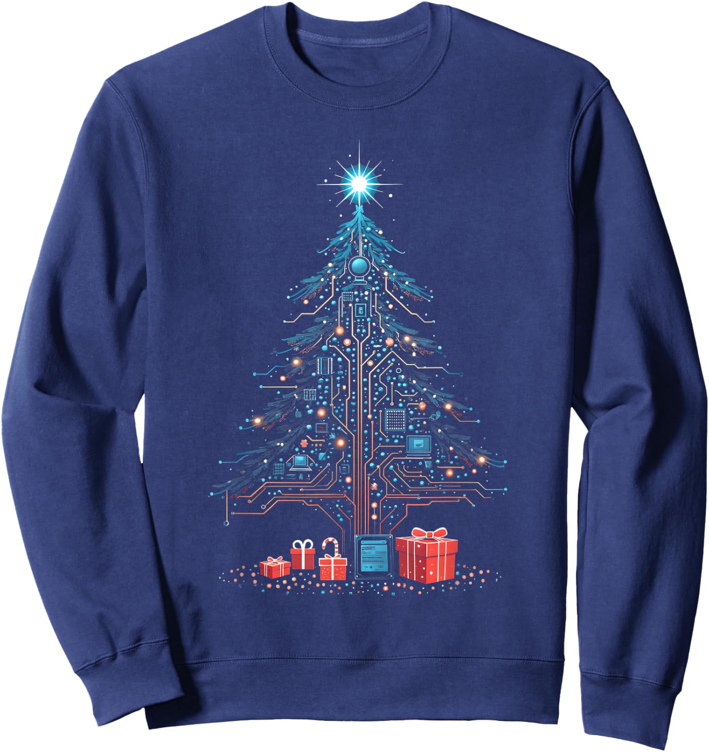 Circuits Christmas Tree Funny Tech Support IT Computer Geeks Sweatshirt - Sweatshirt | Navy