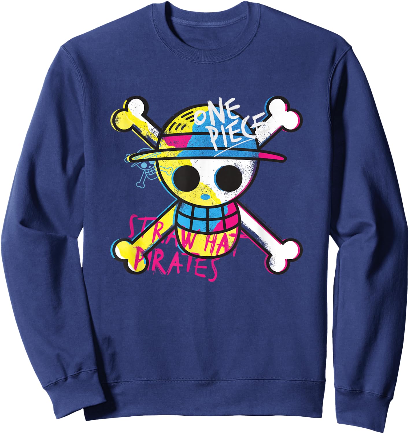 One Piece Straw Hat Pirates Logo Color Monkey D Luffy , Blue, S Sweatshirt - Sweatshirt | Navy