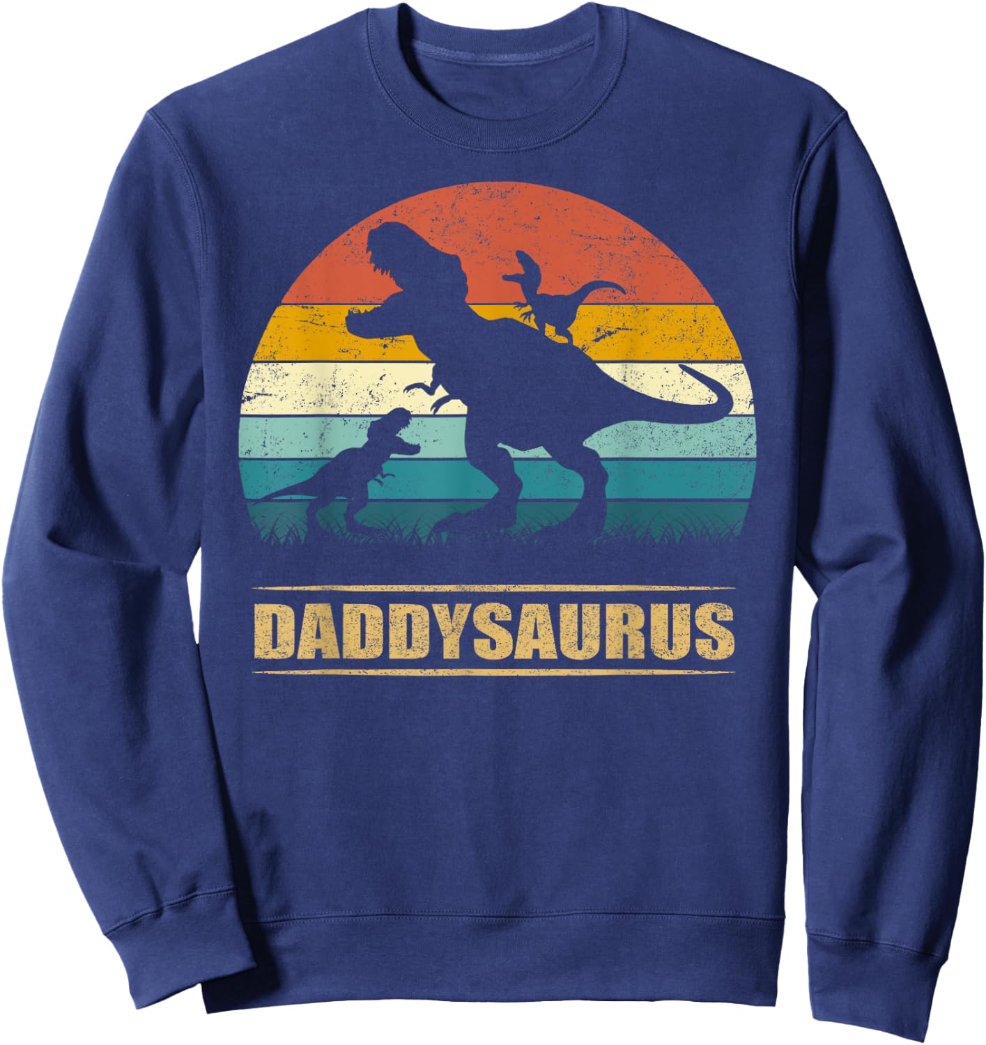 Daddy Dinosaur Daddysaurus 2 Two Kids Funny Father's Day dad Sweatshirt - Sweatshirt | Navy