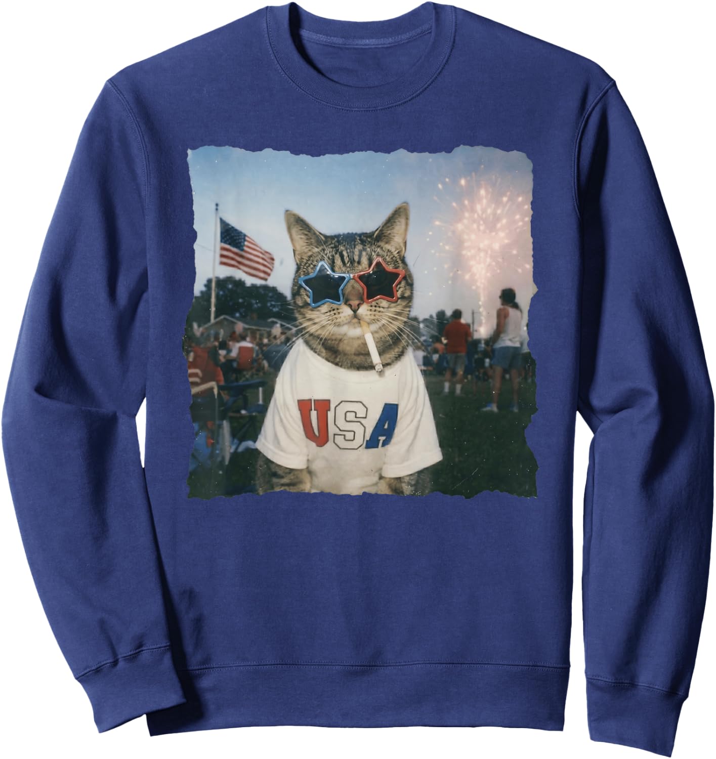 Patriotic Cat Wears USA 4th of July Sweatshirt - Sweatshirt | Navy