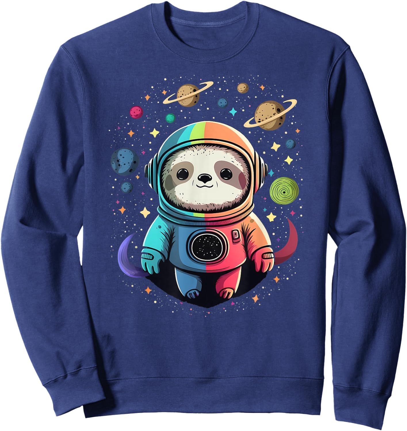 Cute Kawaii Sloth Astronaut in Outer Space Cosmic Colors Sweatshirt - Sweatshirt | Navy