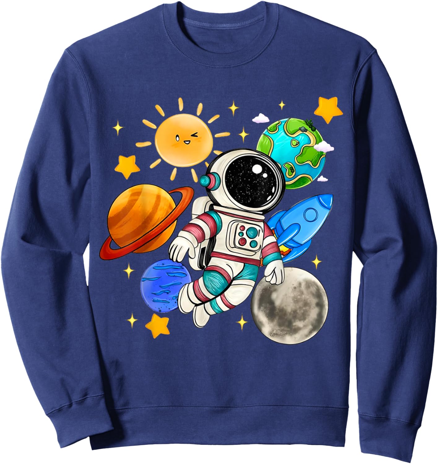 Astronaut Floating in Space Solar System Planet Toddler Kids Sweatshirt - Sweatshirt | Navy