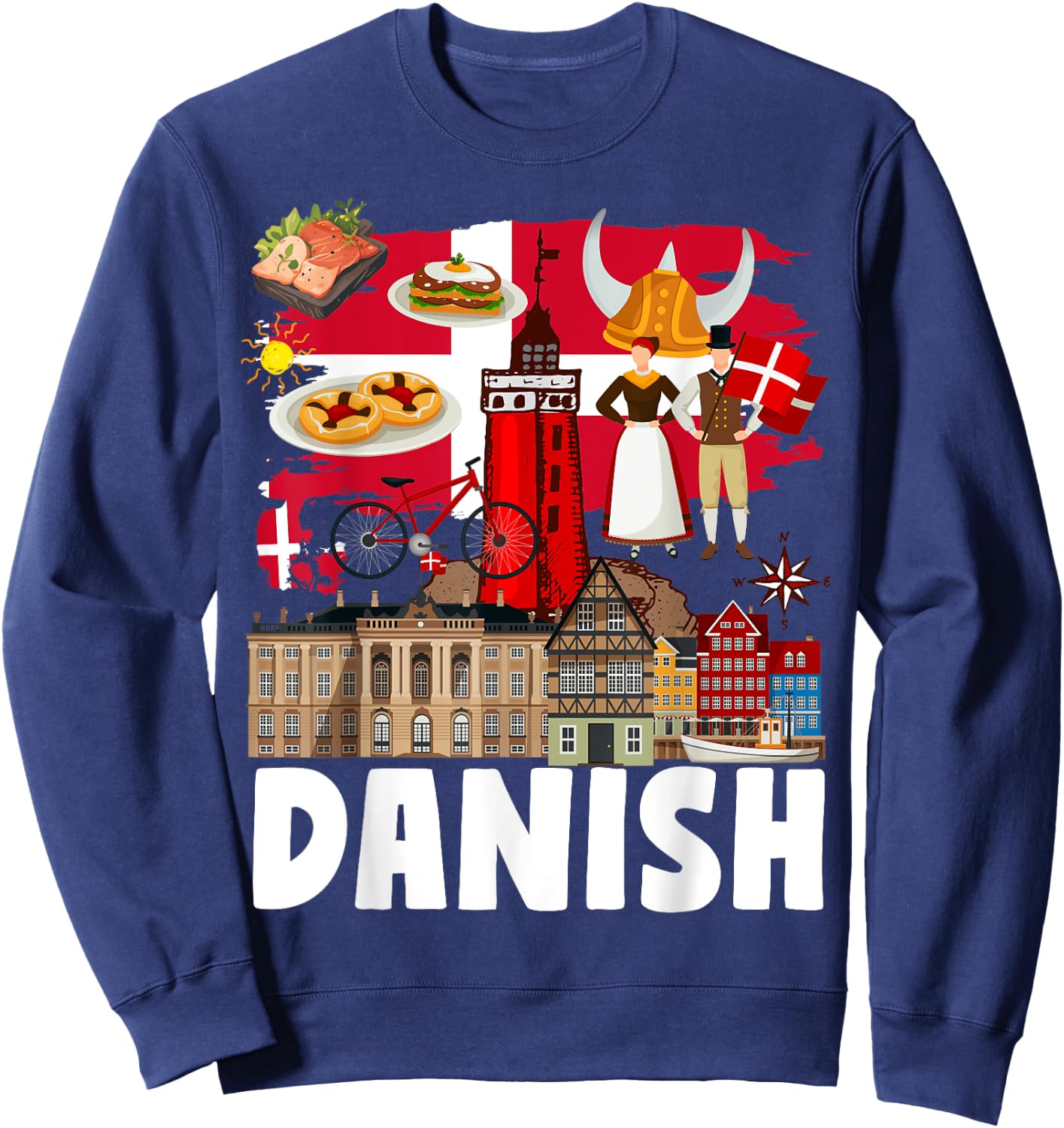 Danish Flag Outfit Idea For Kids Denmark Flag & Danish Food Sweatshirt - Sweatshirt | Navy