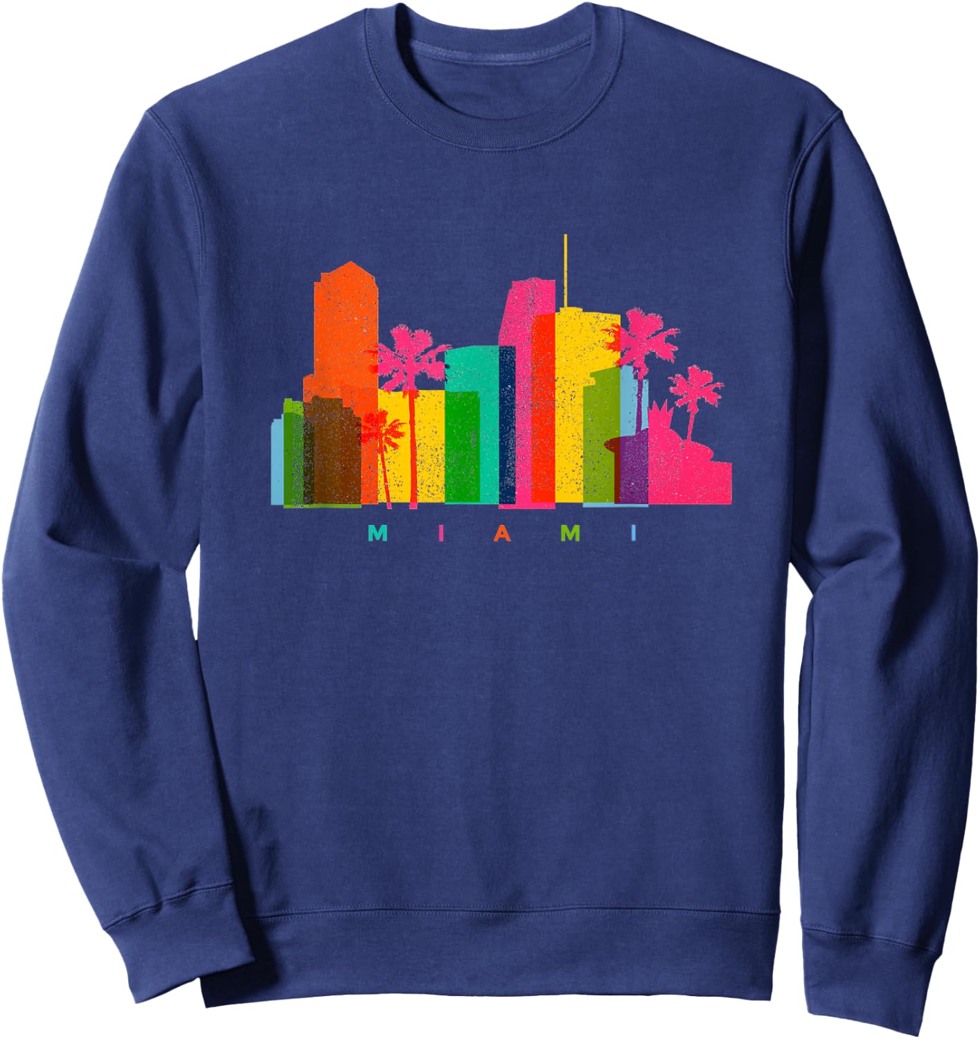 Miami Skyline Retro Colourful Florida Palm Trees Beach Gift Sweatshirt - Sweatshirt | Navy
