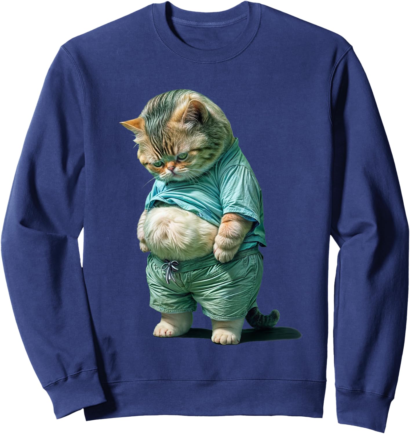 Funny fat Cat IA art design print Sweatshirt - Sweatshirt | Navy