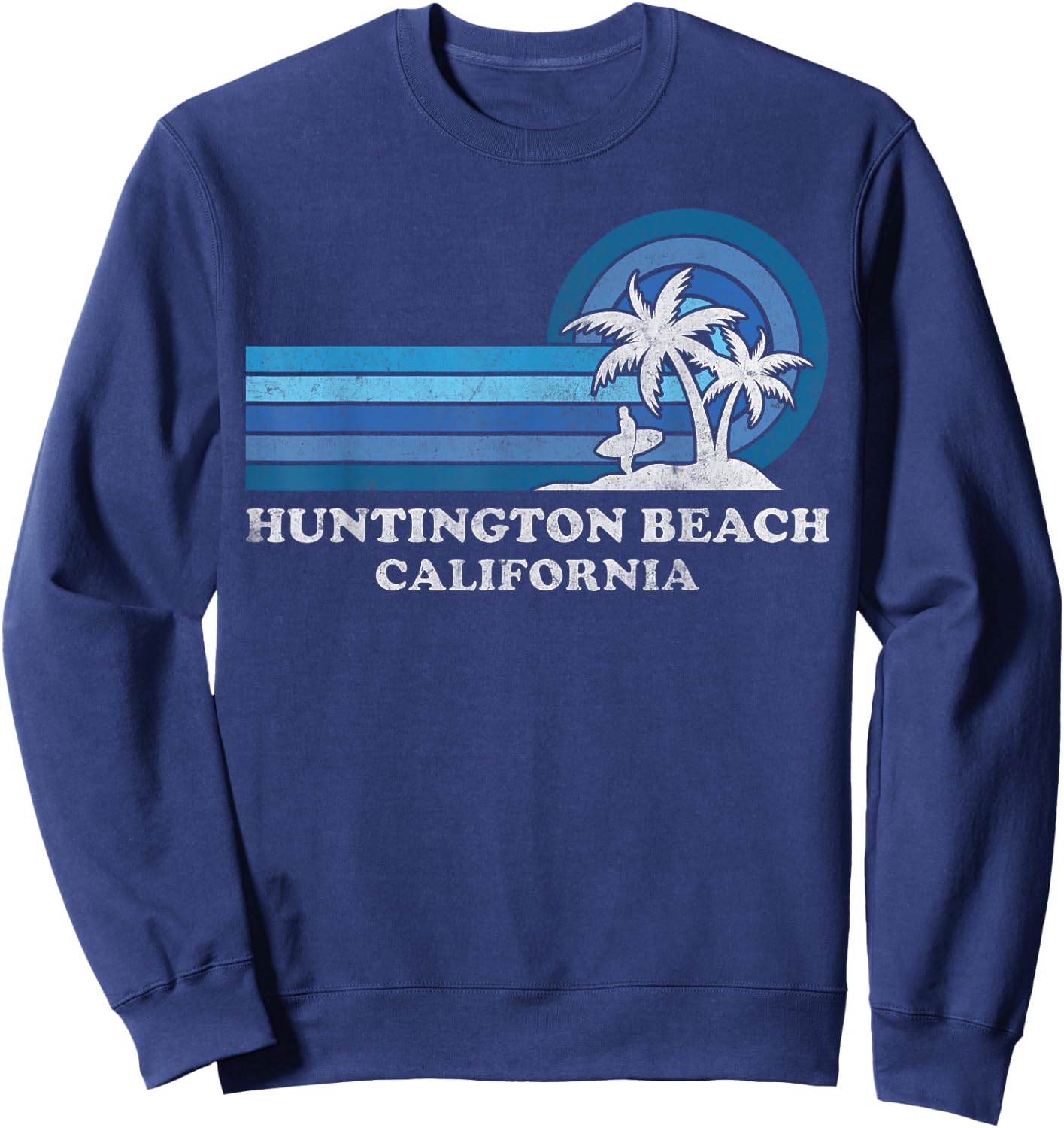 Huntington Beach California Family Summer Vacation Vintage Sweatshirt - Sweatshirt | Navy