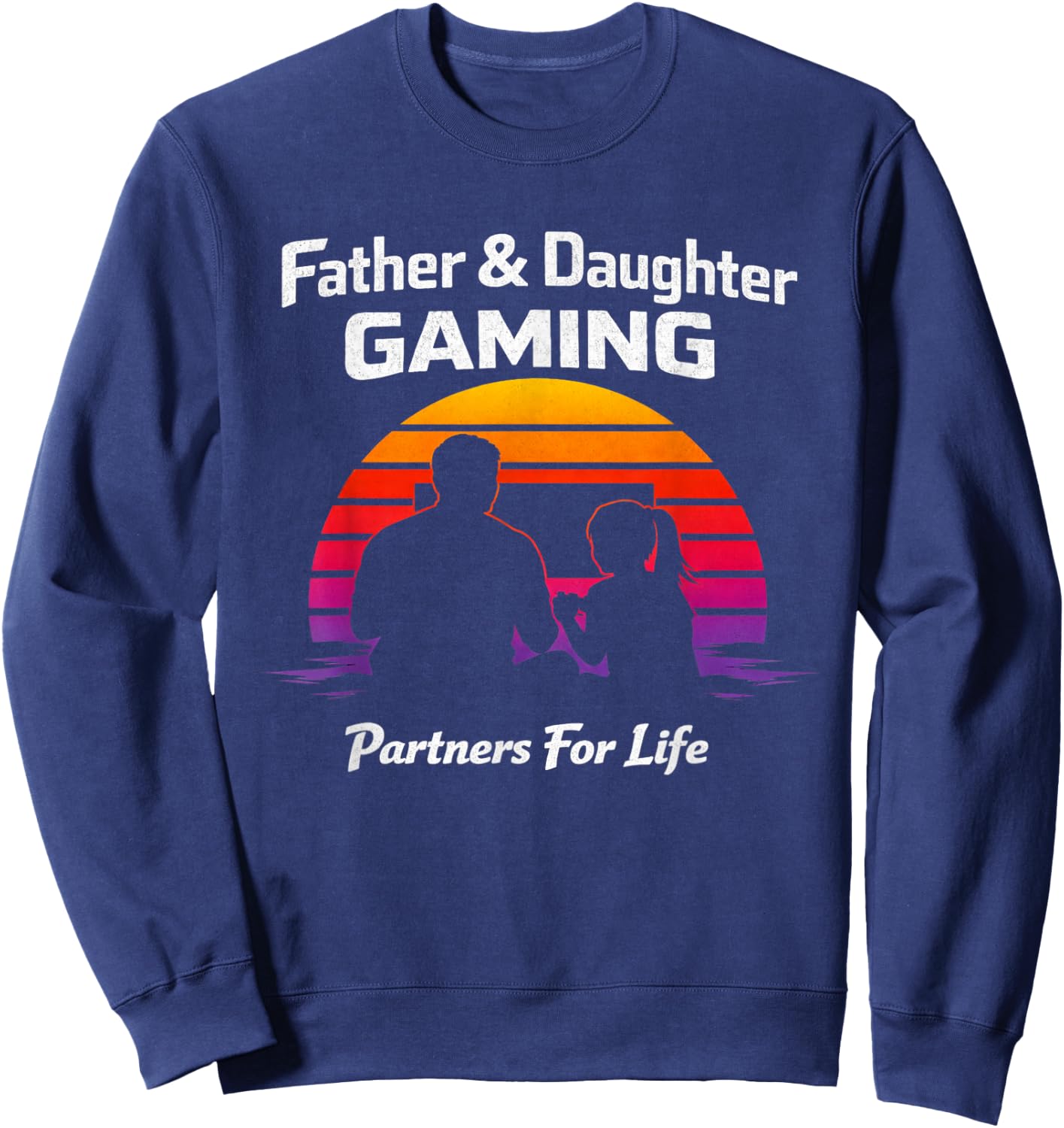 Father and Daughter Gaming Partners for Life Retro Sunset Sweatshirt - Sweatshirt | Navy