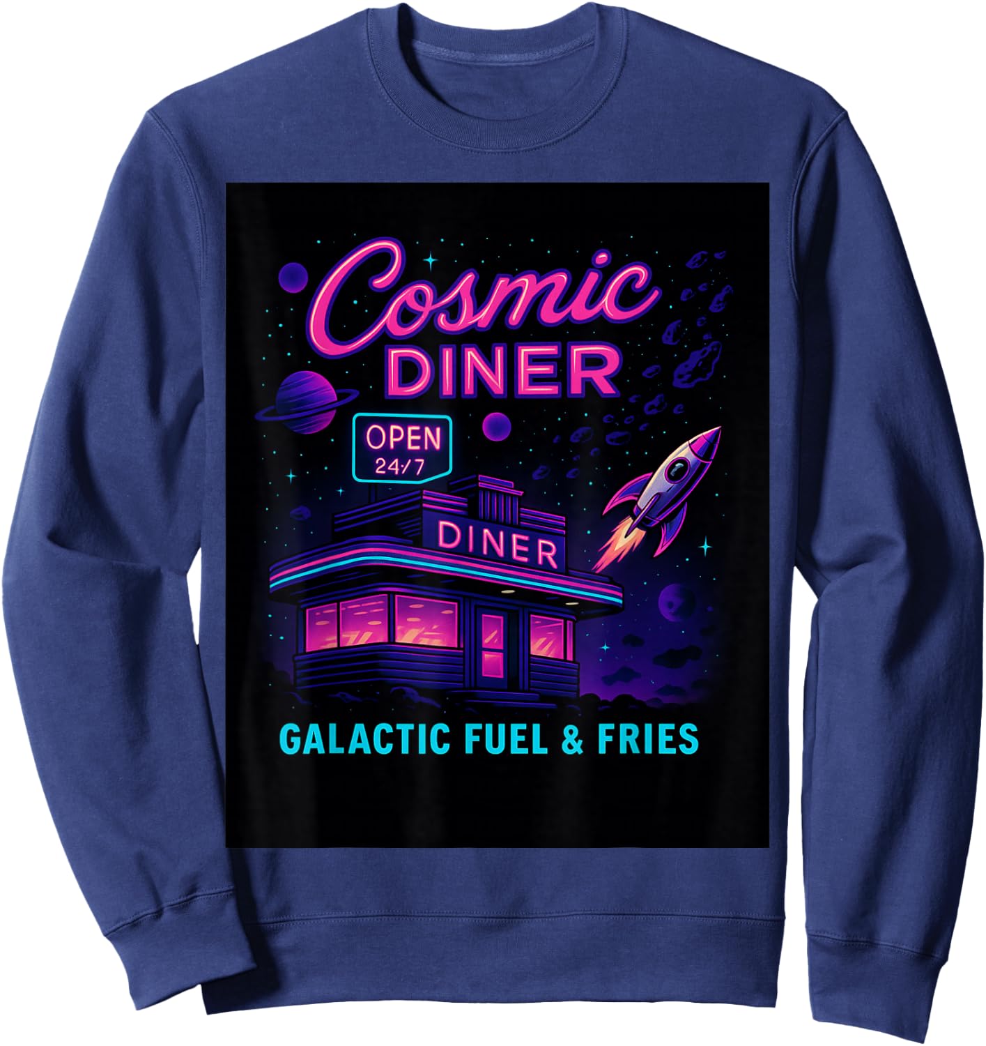 Cosmic Diner Retro Space Diner Galactic Fuel Fries Rocket Sweatshirt - Sweatshirt | Navy