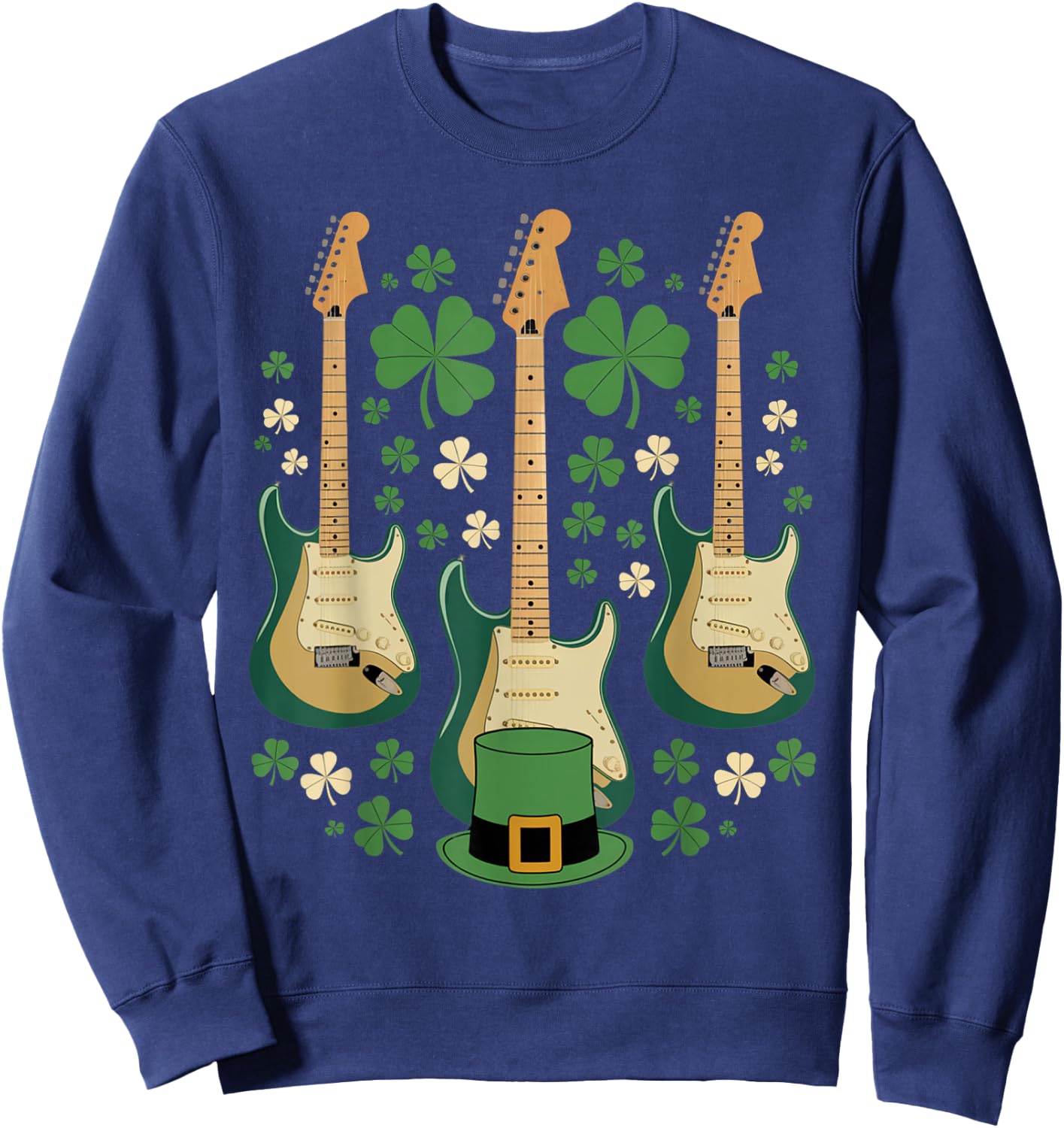 Musician St. Patrick's Day Shamrock Guitar Leprechaun Hat Sweatshirt - Sweatshirt | Navy
