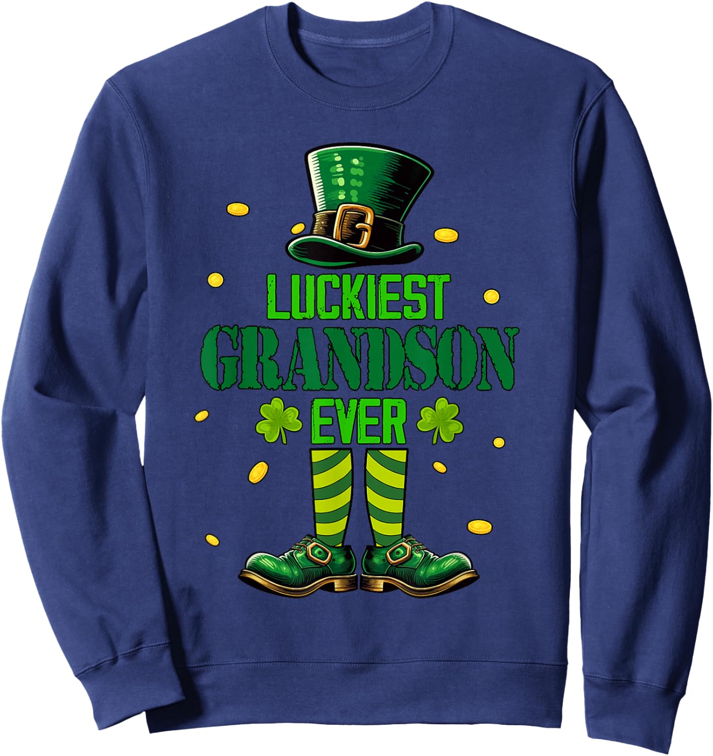 Luckiest Grandson Ever St. Patricks Day Shamrocks Family Sweatshirt - Sweatshirt | Navy