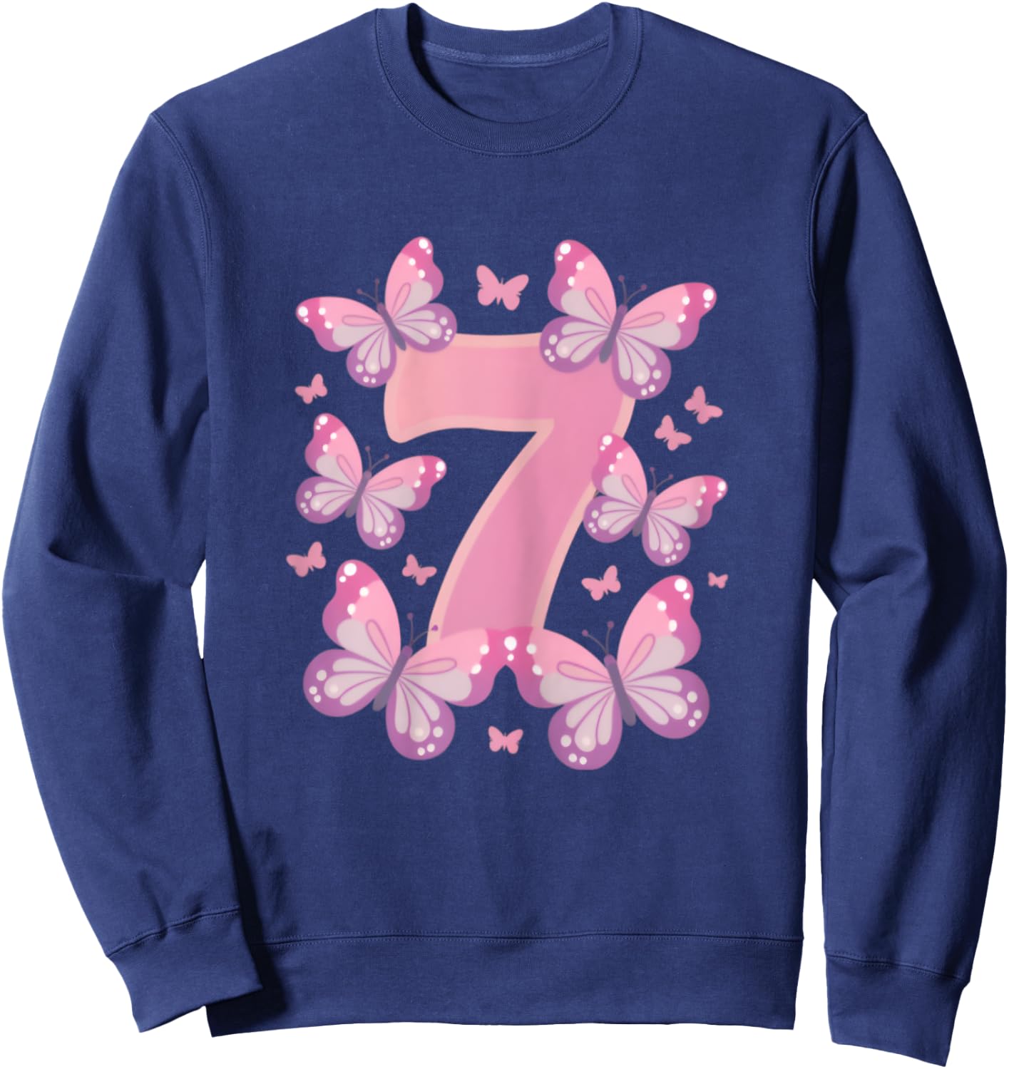 7th Birthday Girl 7th Birthday Butterflies 7 Years , black Sweatshirt - Sweatshirt | Navy