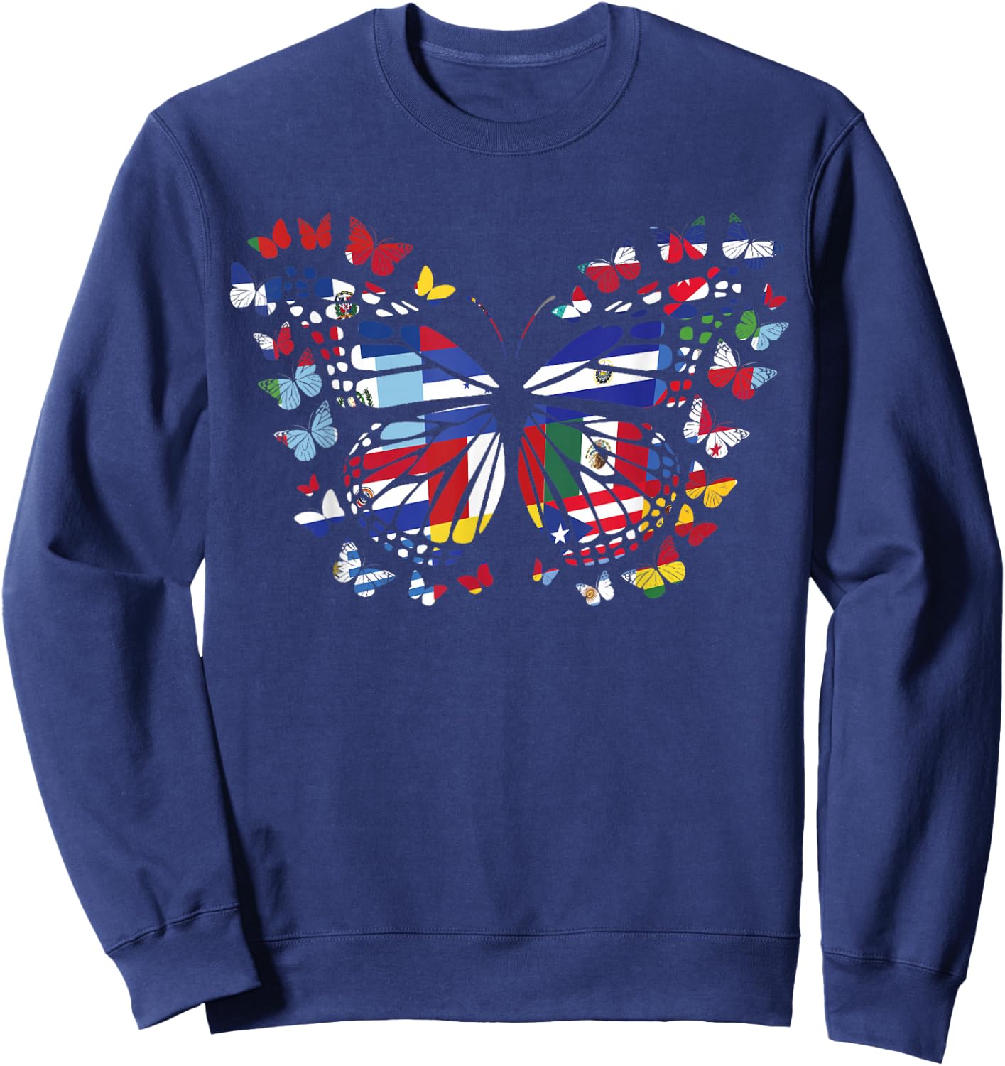 butterfly Hispanic Heritage Month Hispanic Flag Sweatshirt - Sweatshirt | Navy