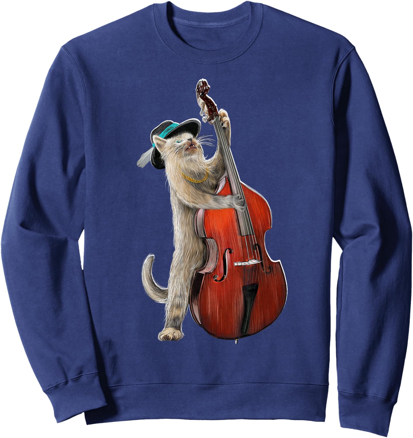 Bass Kitten Upright Double Guitarist Guitar Kitty Music Cat Sweatshirt - Sweatshirt | Navy