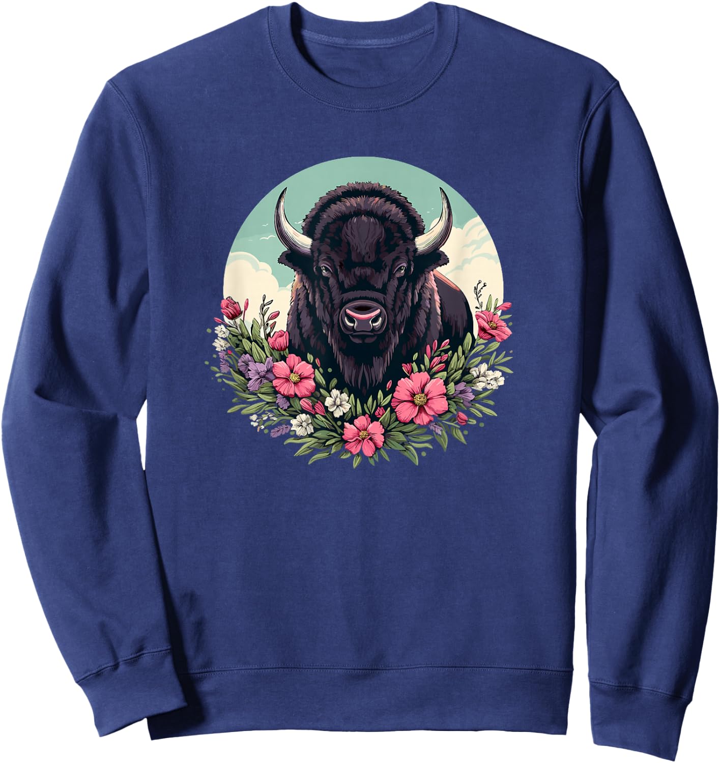 Girls Old West Retro Vintage Floral Buffalo Lover Sweatshirt - Sweatshirt | Navy
