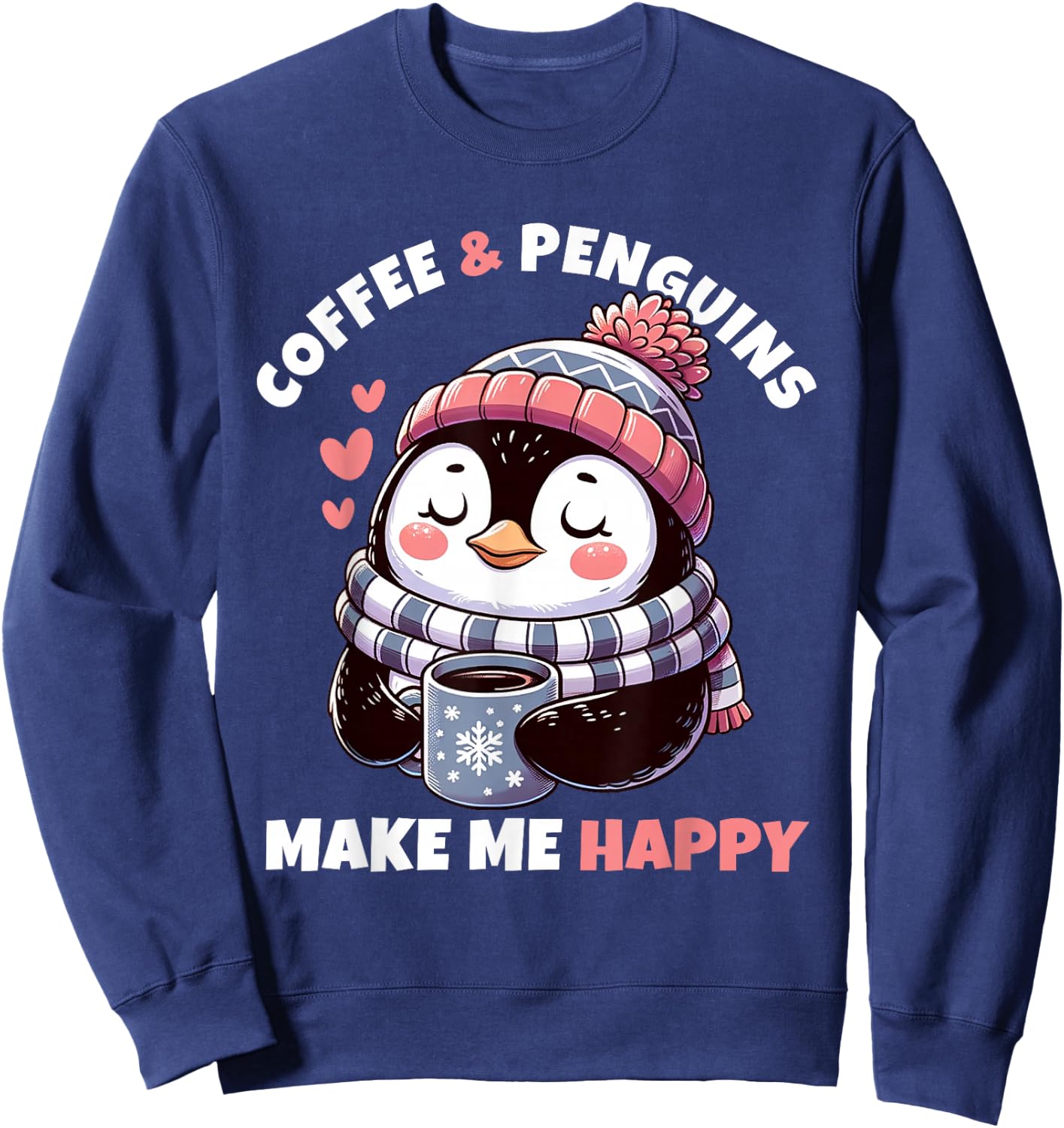 Coffee and Penguins Design Sweatshirt - Sweatshirt | Navy