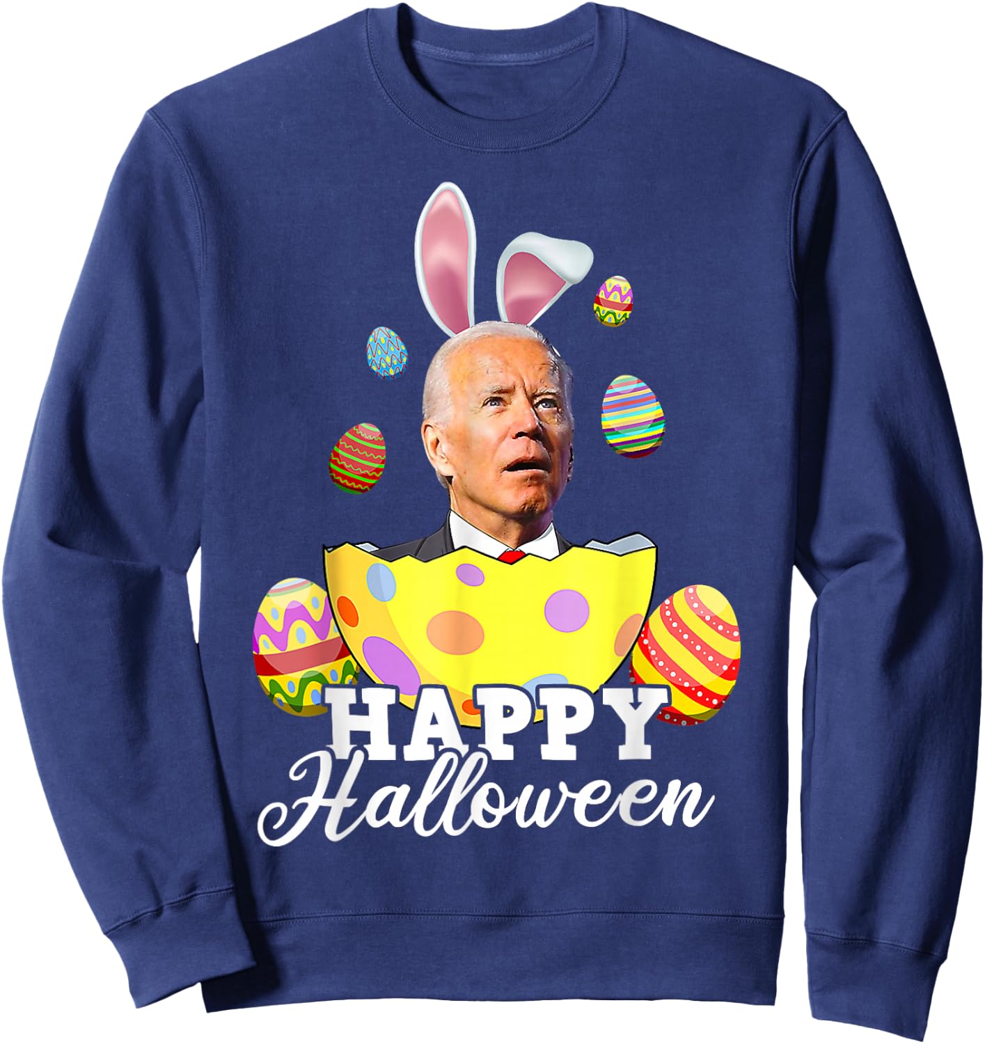 Funny Joe Biden Happy Halloween Confused Easter Biden Bunny Sweatshirt - Sweatshirt | Navy