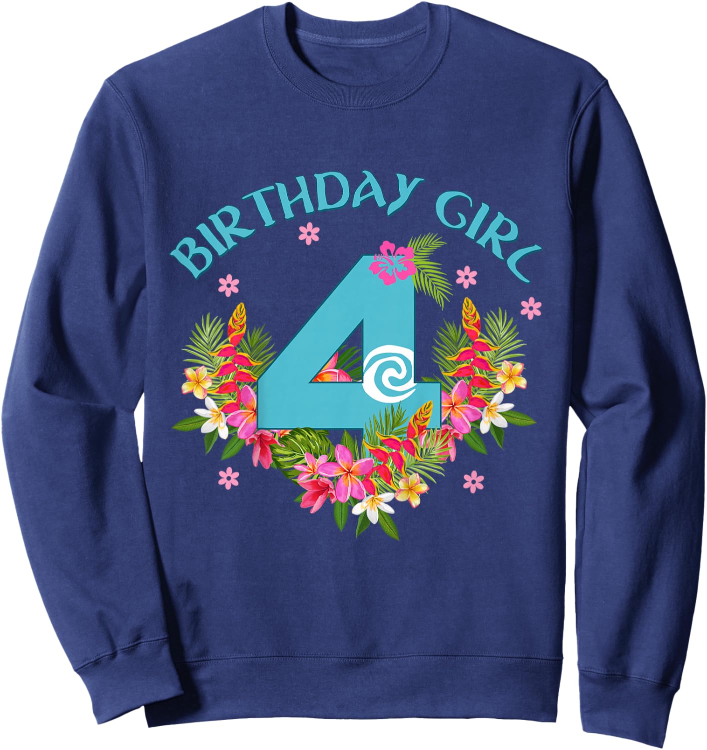 It's My 4th Birthday Floral Flower Hawaii 4 Year Old Girl Sweatshirt - Sweatshirt | Navy