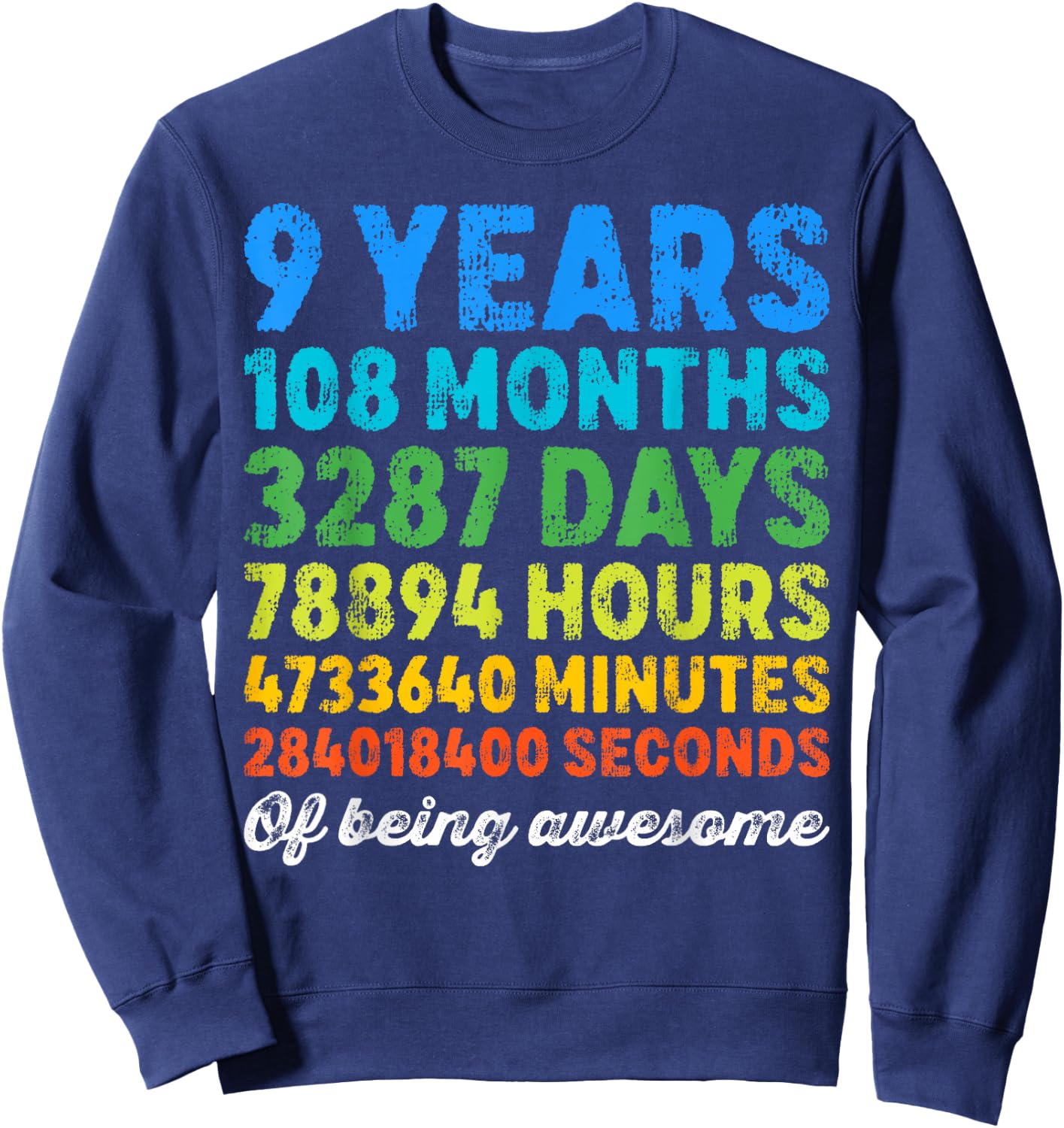 9 Years Old Gifts 9th Birthday Shirt Vintage Retro Countdown Sweatshirt - Sweatshirt | Navy