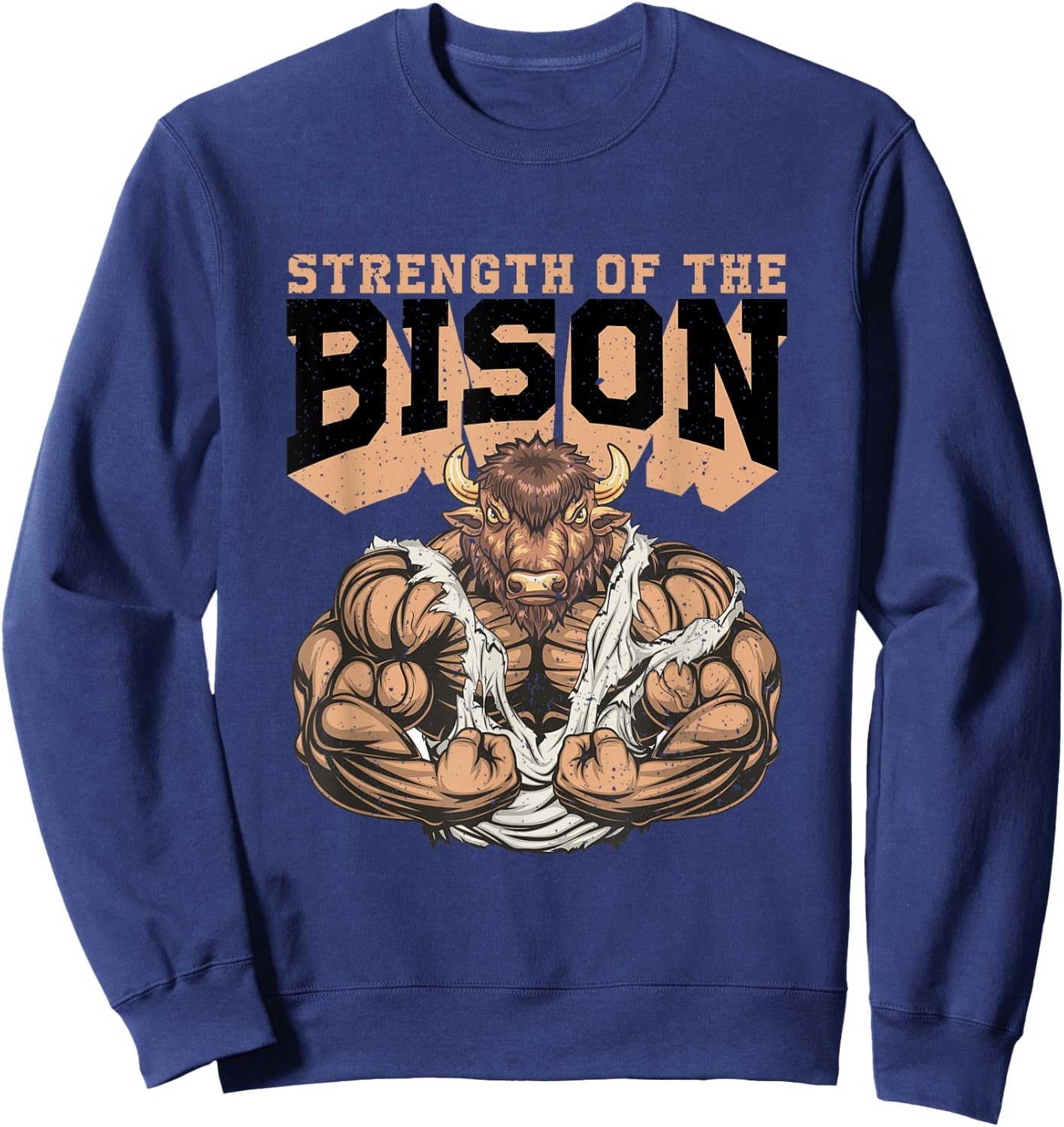 Strength Of The Bison Weightlifting Gym Workout Sweatshirt - Sweatshirt | Navy