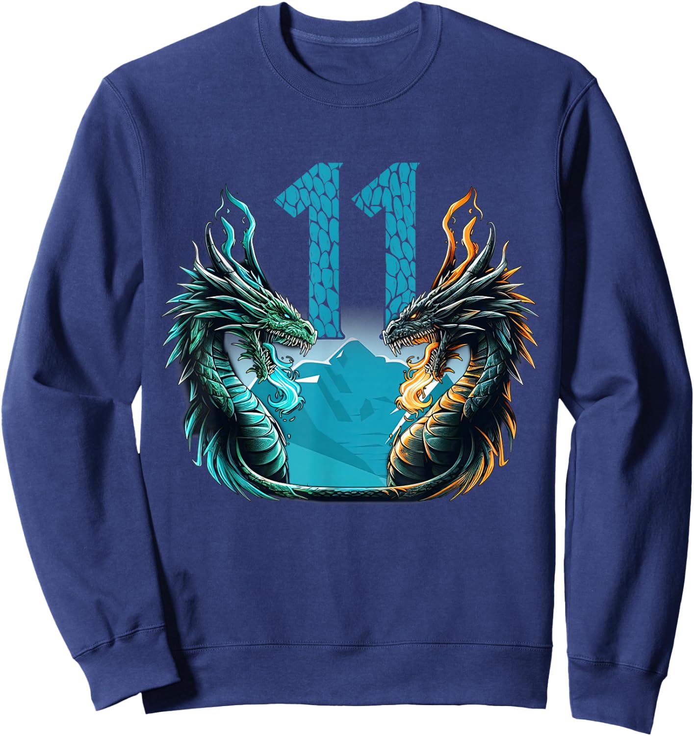 Boy Girl 11 Year Old Birthday Dragon Shirt 11th Birthday Sweatshirt - Sweatshirt | Navy