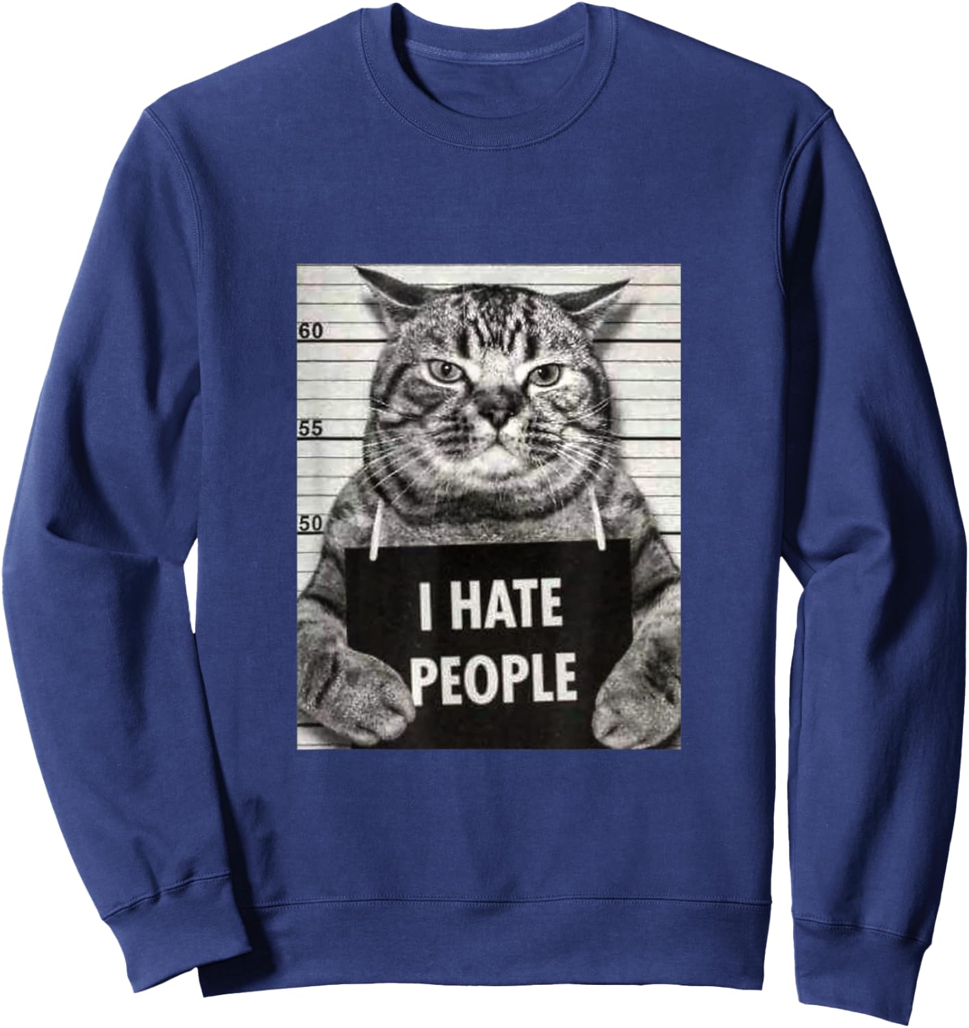 Funny Cat Picture, I Hate People Slogan , black, s Sweatshirt - Sweatshirt | Navy