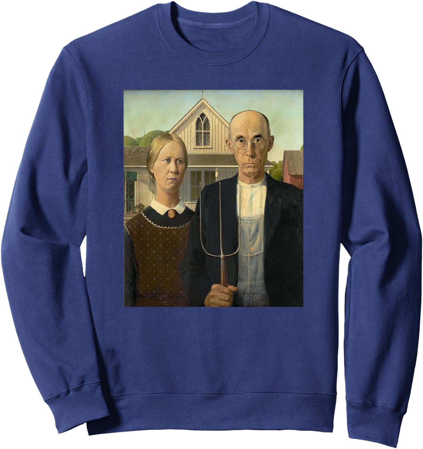 Grant Wood's American Gothic Fine Art Painting Farmers Farm Sweatshirt - Sweatshirt | Navy