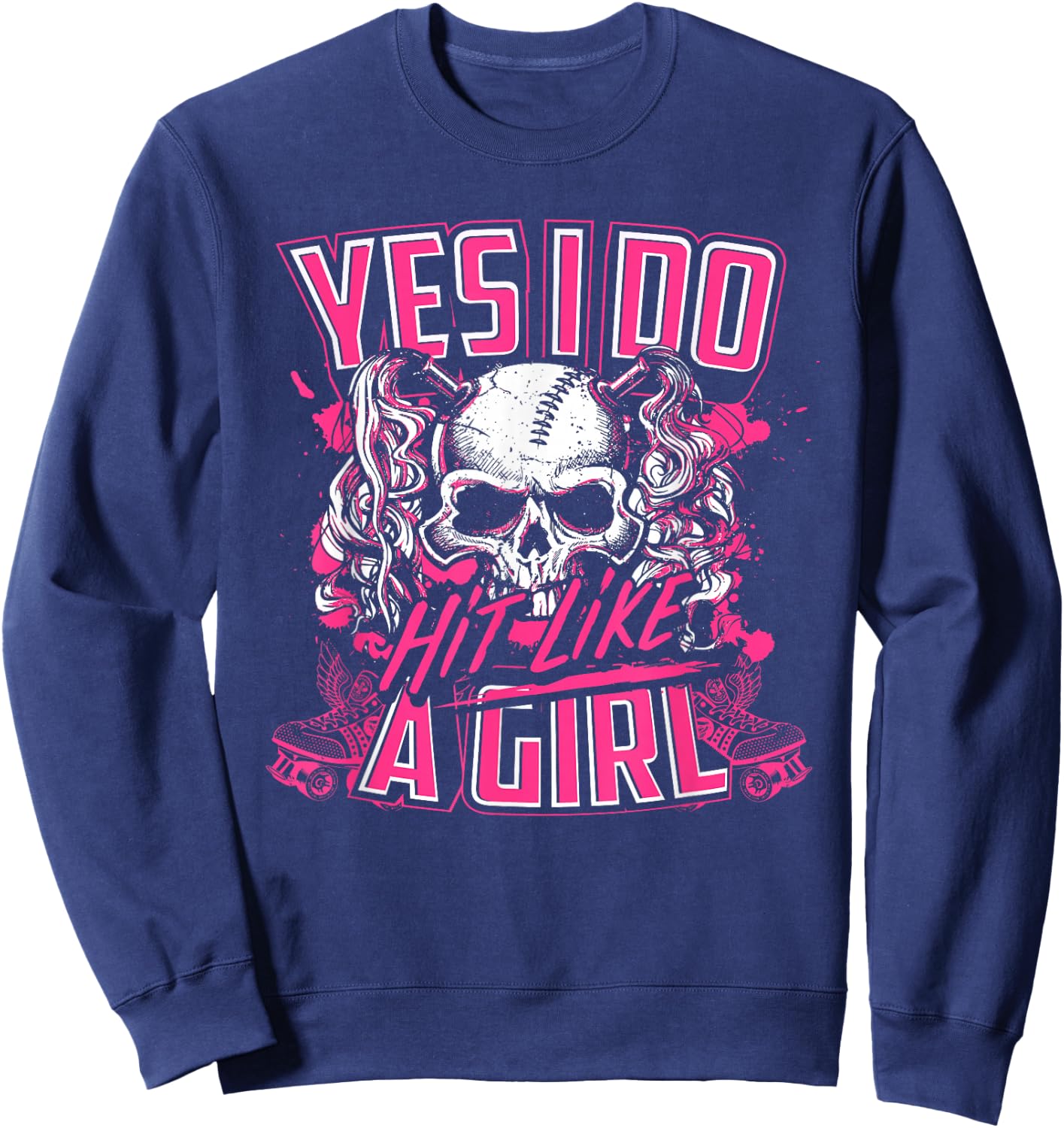 Yes I Do Hit Like A Girl Roller Derby Girl Skull Sweatshirt - Sweatshirt | Navy