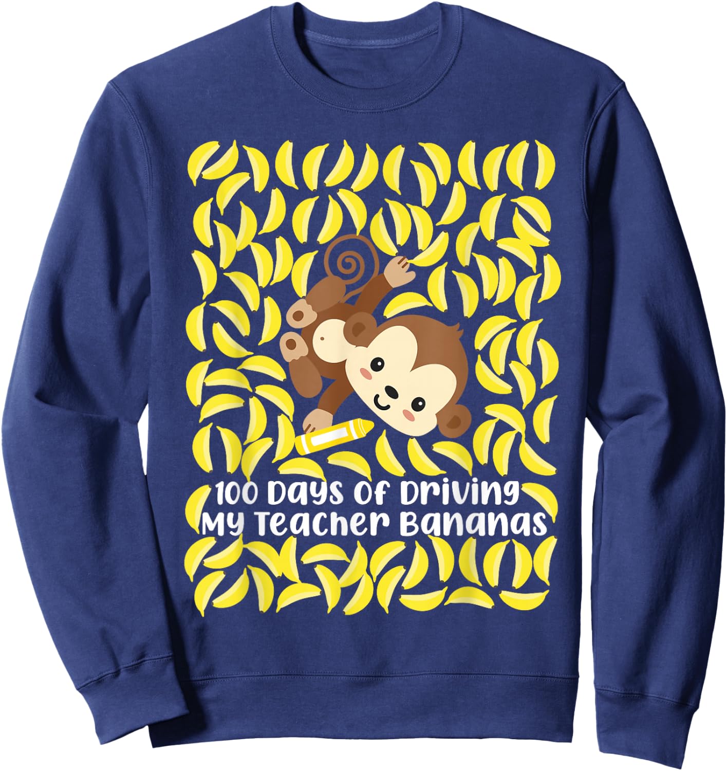 100th Day of School Teacher Monkey Pun Banana Sweatshirt - Sweatshirt | Navy