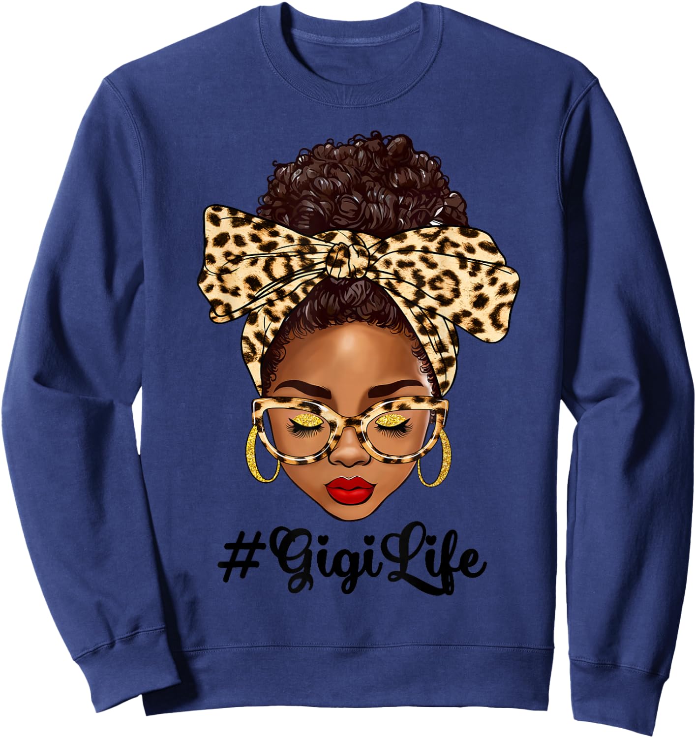 Afro Woman Messy Bun Black Gigi Life Mother's Day Sweatshirt - Sweatshirt | Navy
