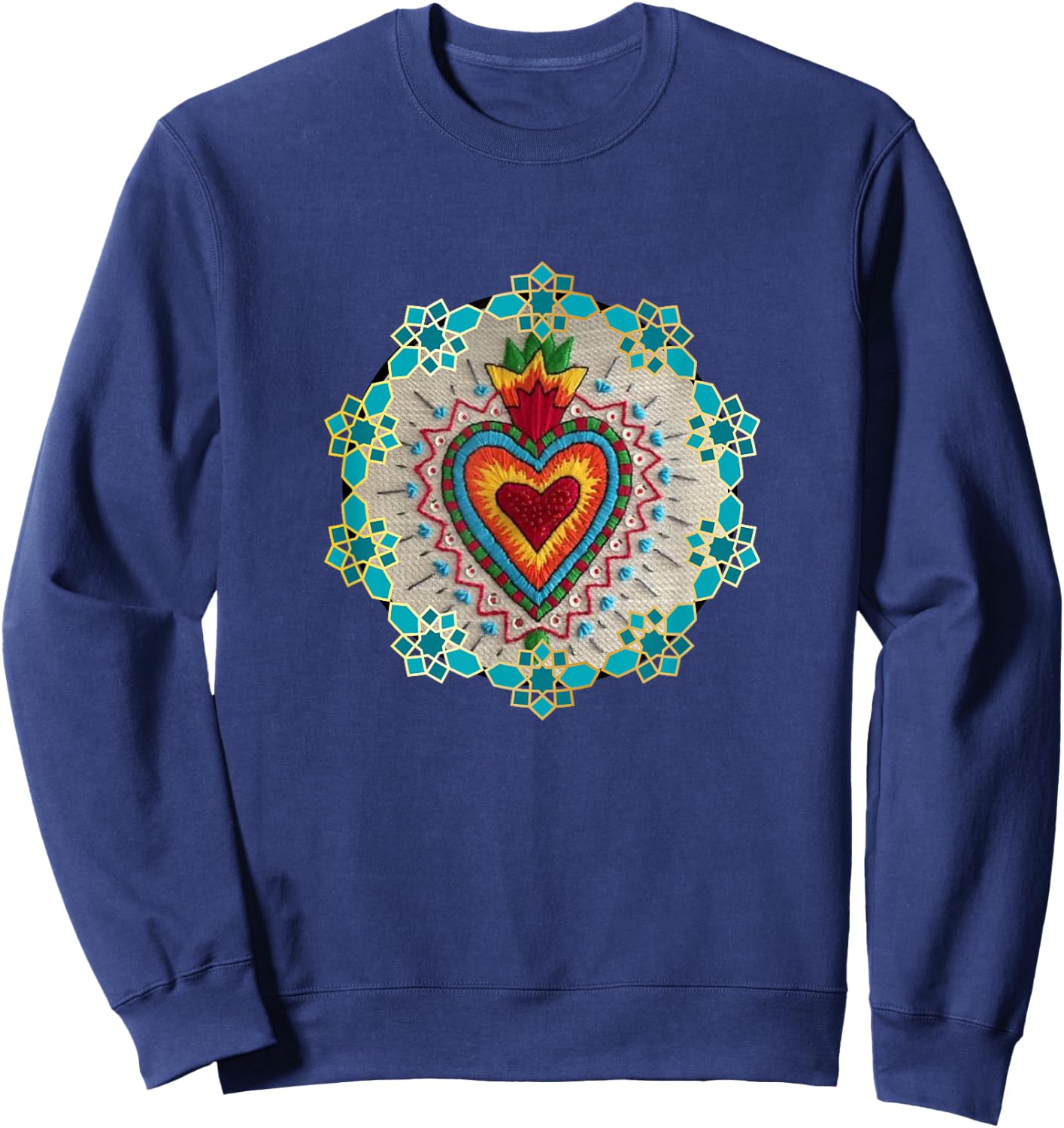 Retro Sacred Heart Mexican Folk Art Tops Sagrado Corazón MX Sweatshirt - Sweatshirt | Navy
