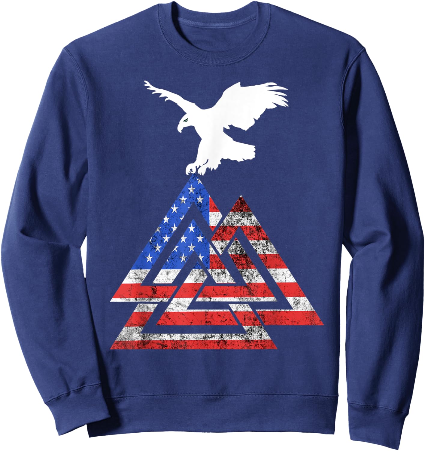 Valknut Symbol American Viking Odin USA Flag America Wicca Women Kids Men Sweatshirt - Sweatshirt | Navy