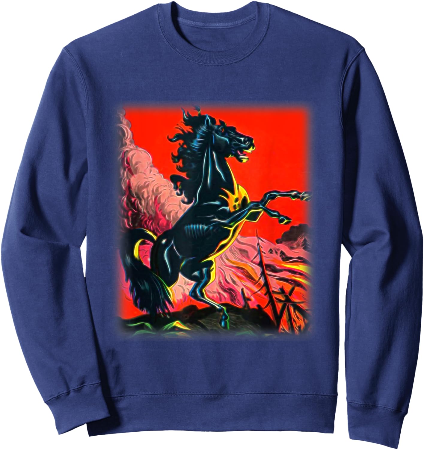 Black Horse Shirt, Colorful Stallion for Horse Lovers Sweatshirt - Sweatshirt | Navy
