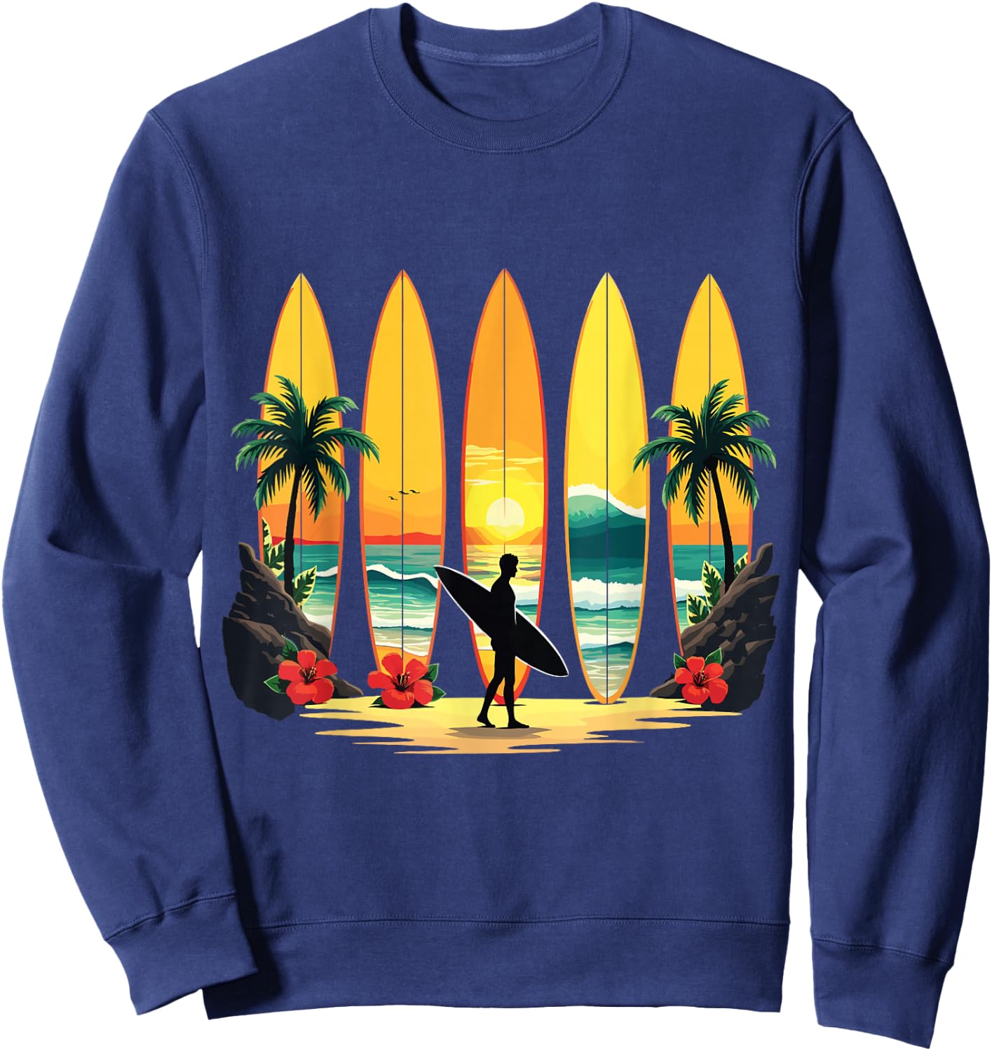Surfer Beach Surf Hawaiian Surfboarder Funny Surf Graphic Sweatshirt - Sweatshirt | Navy