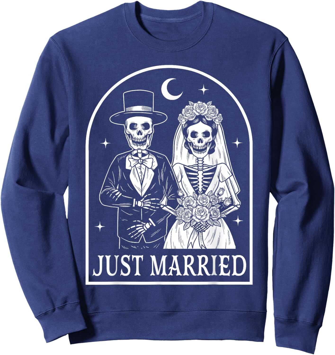 Just Married Skeleton Couples Groom Bride Gothic Halloween Sweatshirt - Sweatshirt | Navy