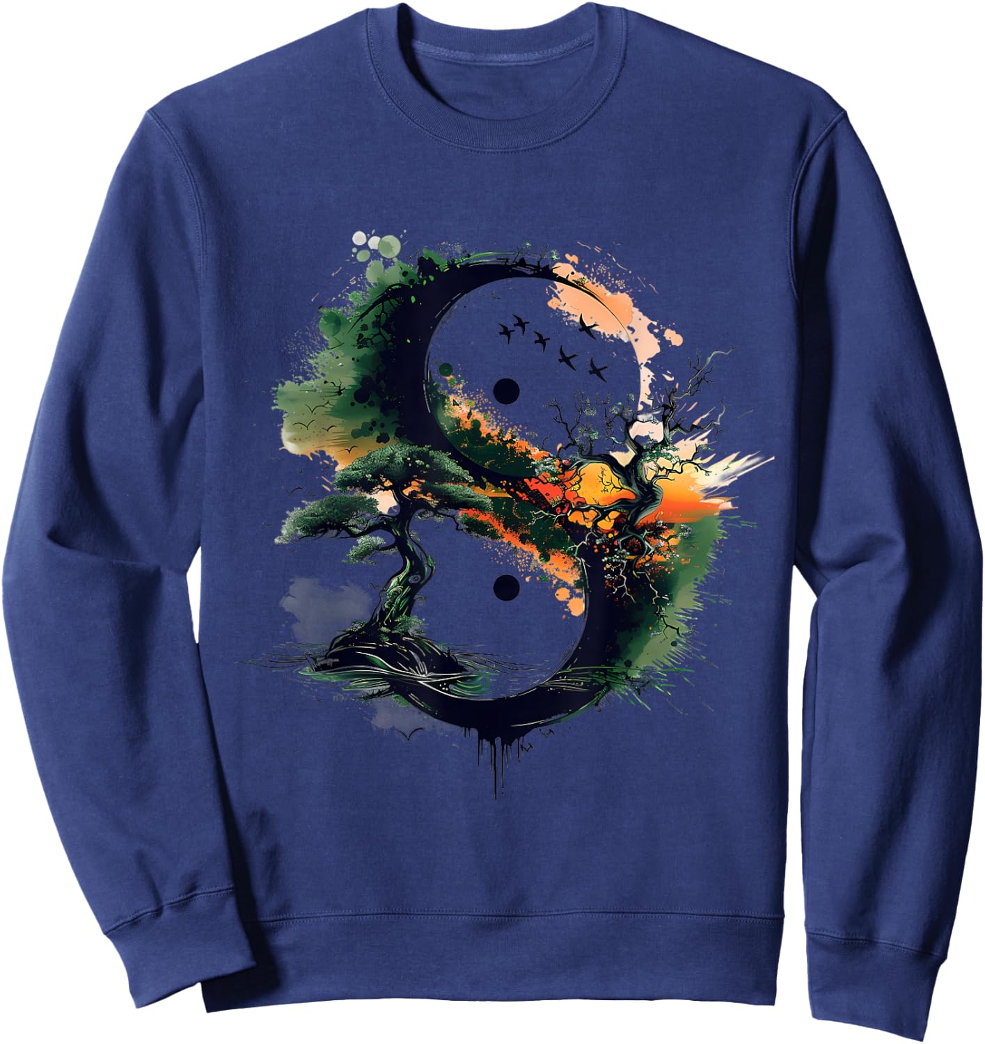 Yin Yang Nature Libra Zen Symbol Buddhism Meditation Sweatshirt - Sweatshirt | Navy