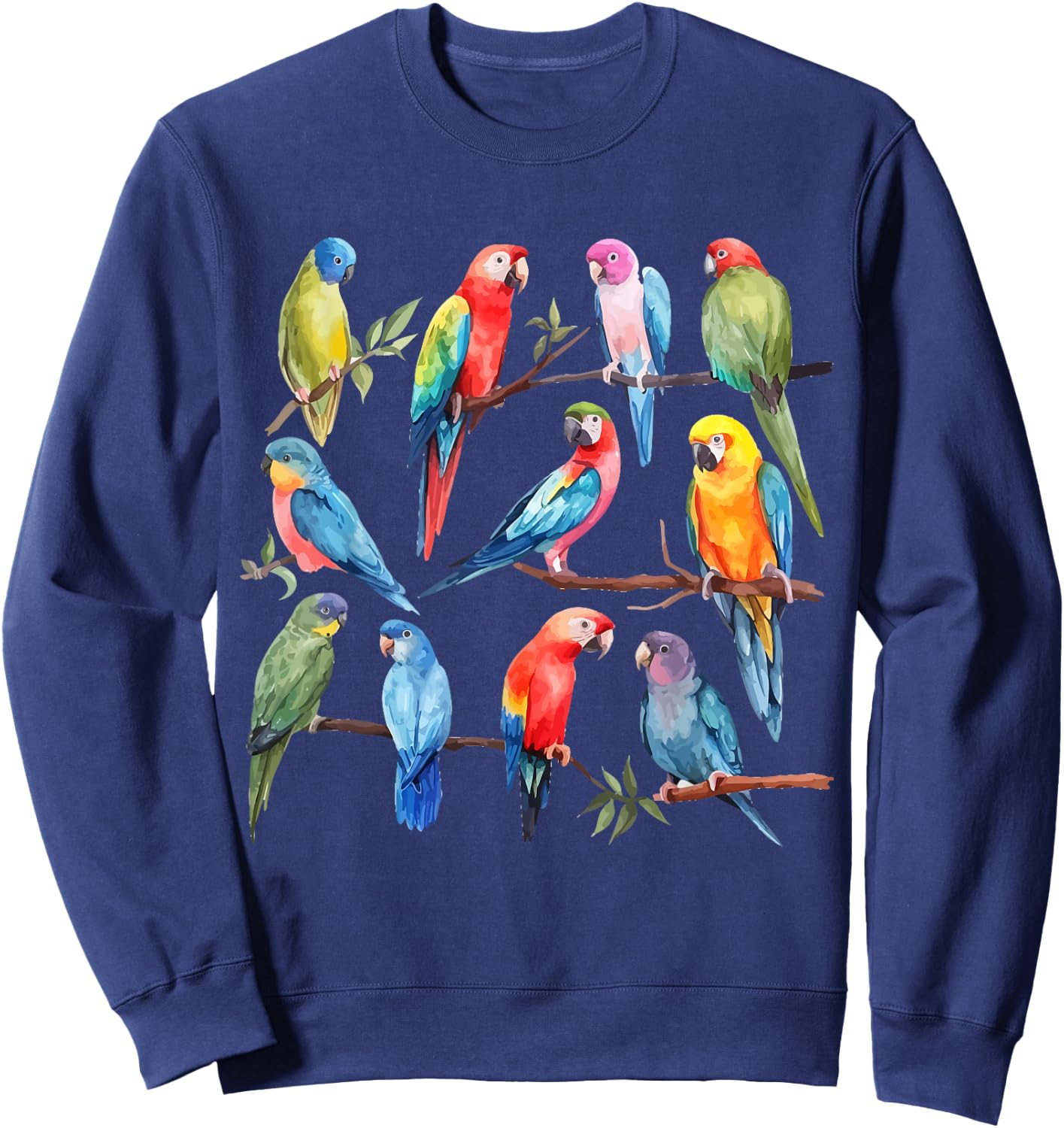Colorful Parrot Watercolor Sweatshirt - Sweatshirt | Navy