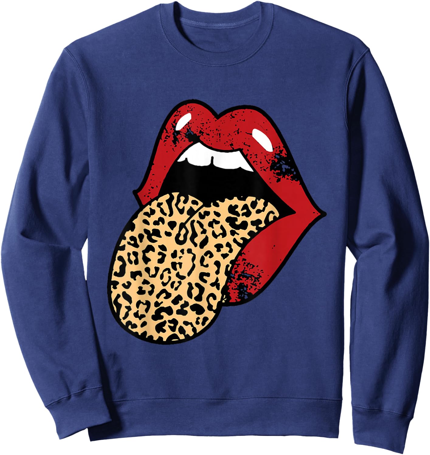 Mouth Teeth Lips With Leopard Tongue Sweatshirt - Sweatshirt | Navy