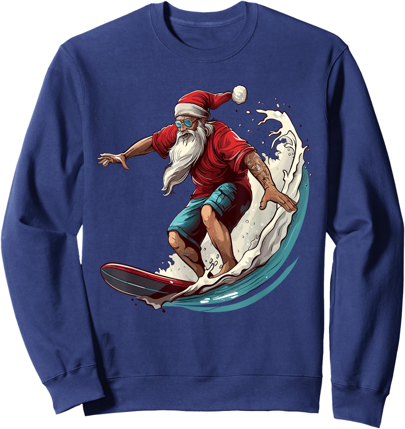 Christmas Surf Santa Claus Surfboarder Surf Lover Christmas Sweatshirt - Sweatshirt | Navy