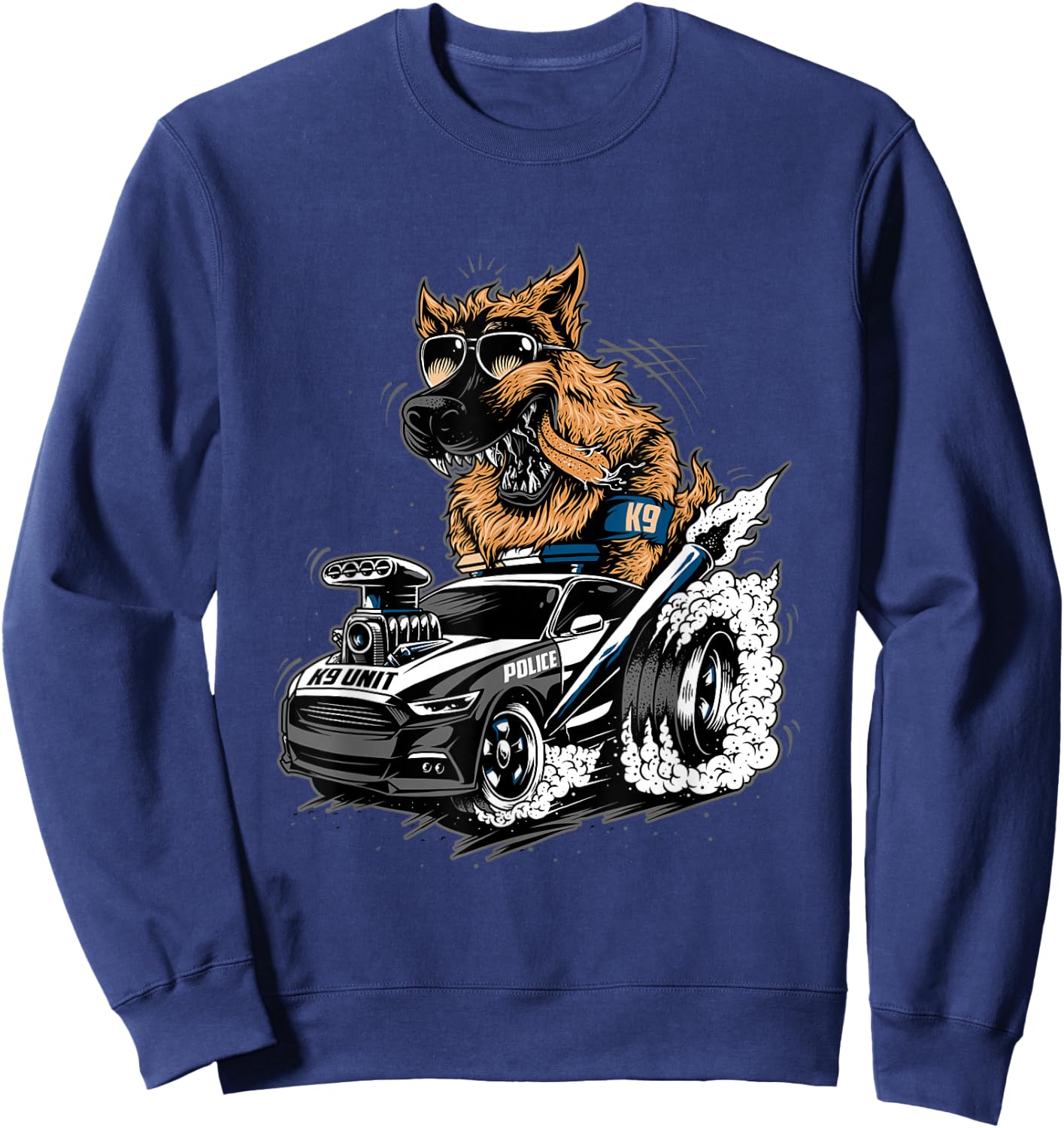 German Shepherd K9 with Hot Rod Sweatshirt - Sweatshirt | Navy