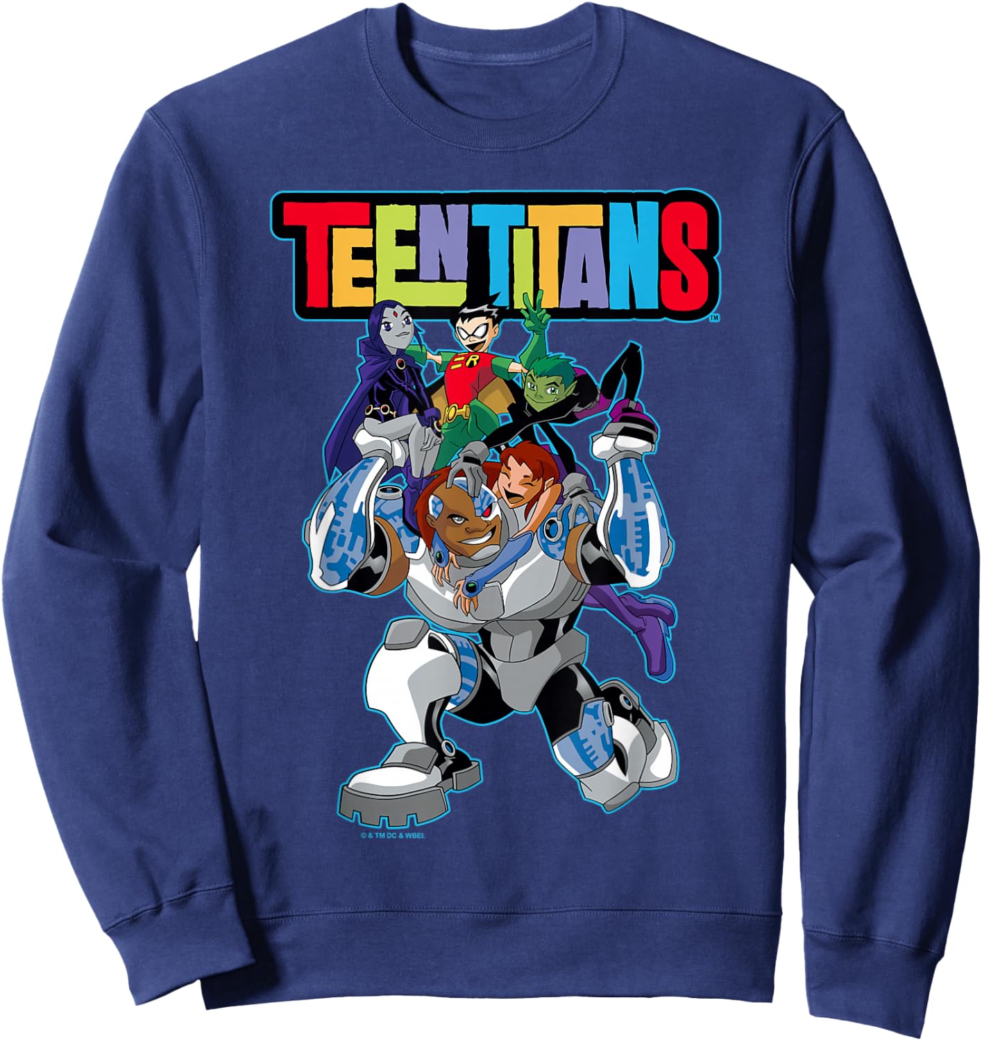 DC Comics Teen Titans Fun Together Full Team Neon Outline Sweatshirt - Sweatshirt | Navy