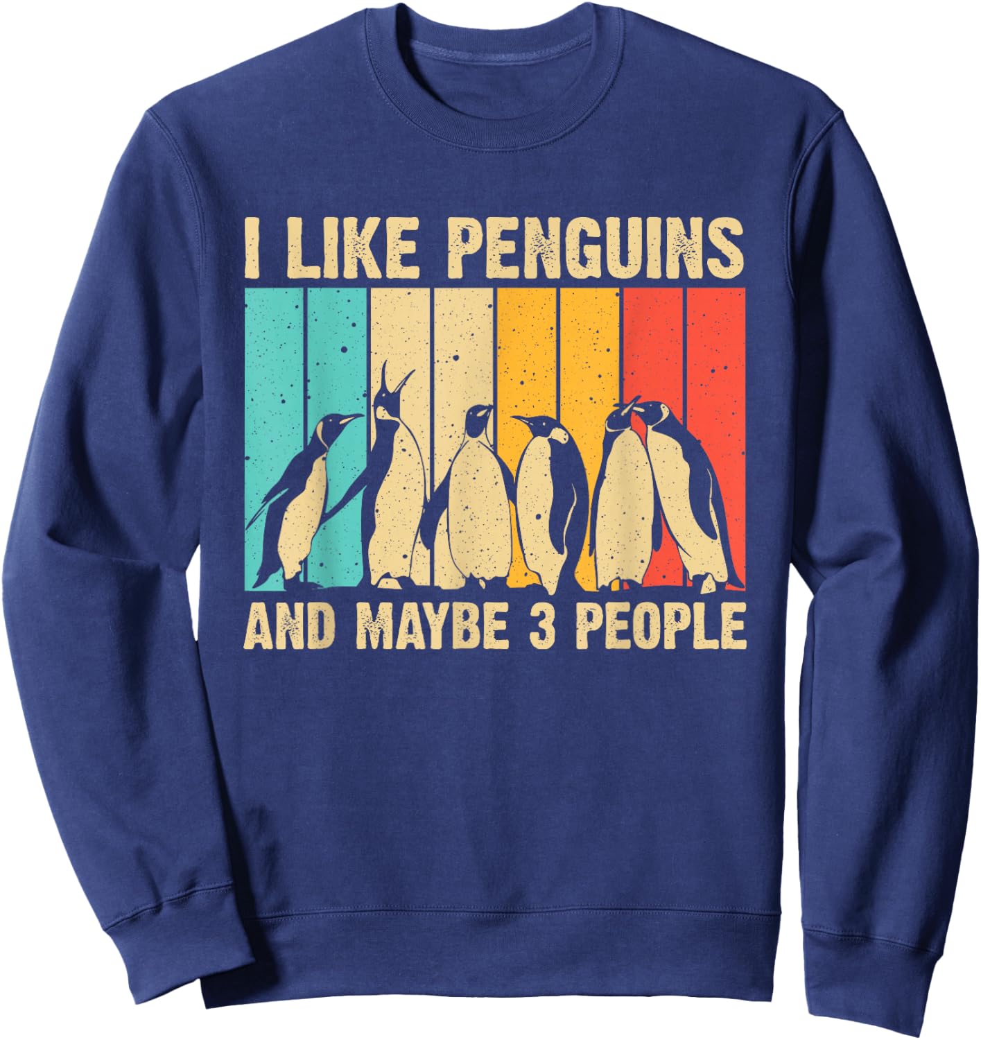 Funny Penguin Gift Vintage Aquatic Bird Boys Girls Cute Penguin Design Women Kids Retro Penguin Lover Sweatshirt - Sweatshirt | Navy