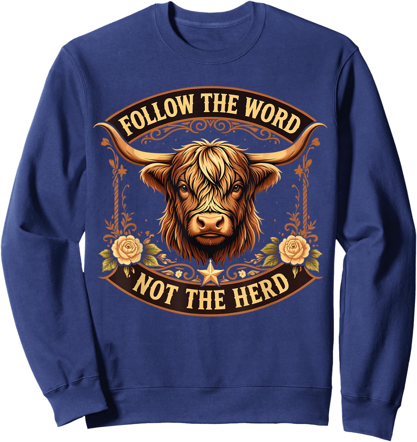 Follow The Word Not The Herd Christian Cow Sweatshirt - Sweatshirt | Navy