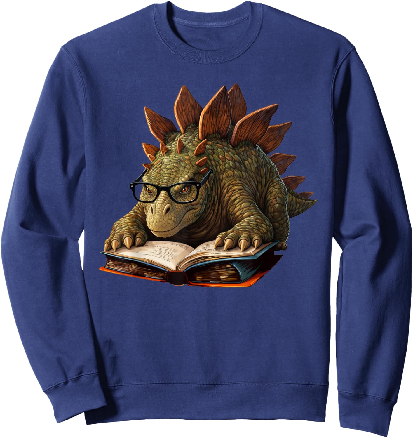 Stegosaurus Dinosaur Reading Book Nerd Sweatshirt - Sweatshirt | Navy