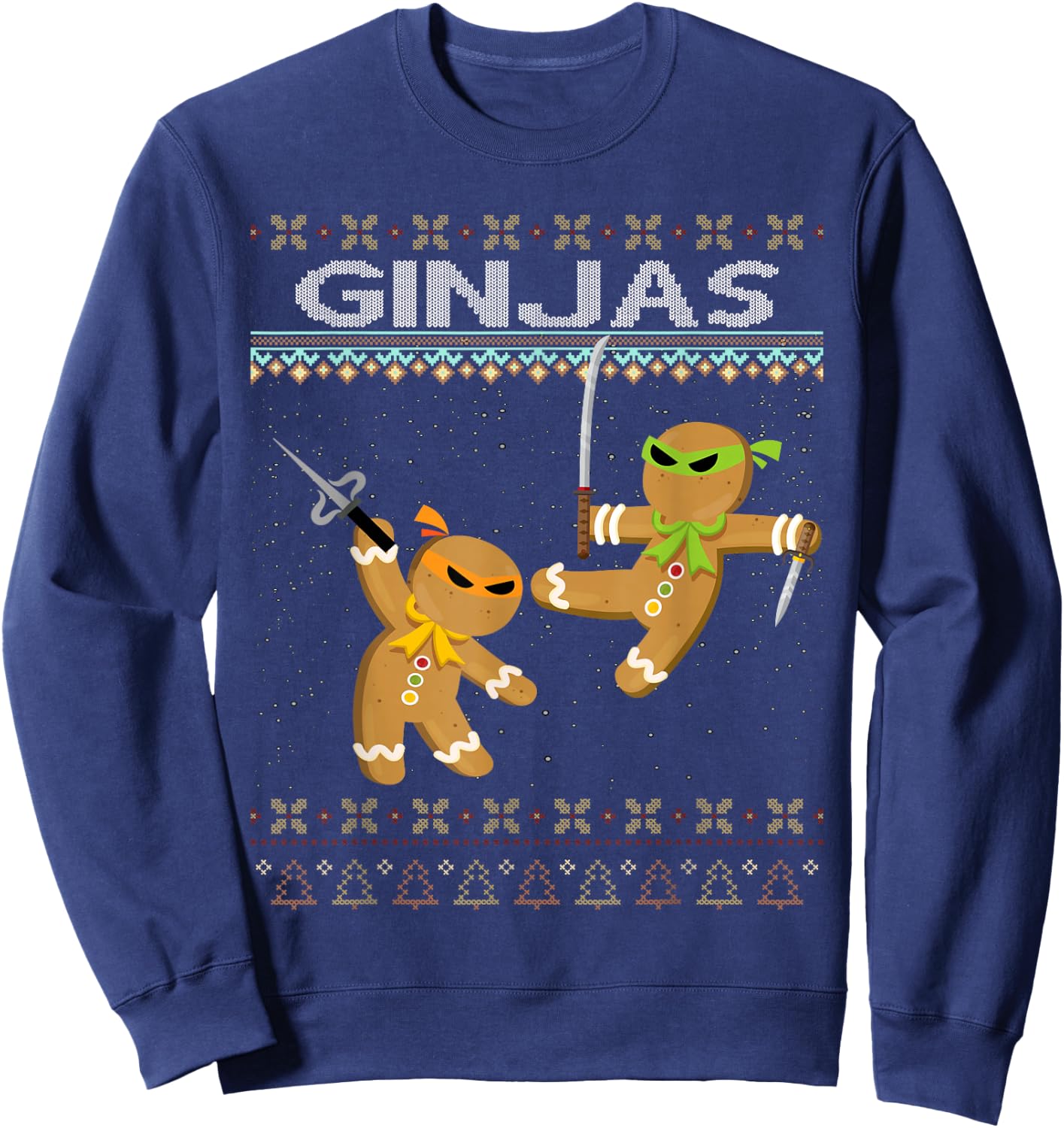 Ginjas Gingerbread Ninjas Funny Ugly Christmas Sweatshirt - Sweatshirt | Navy