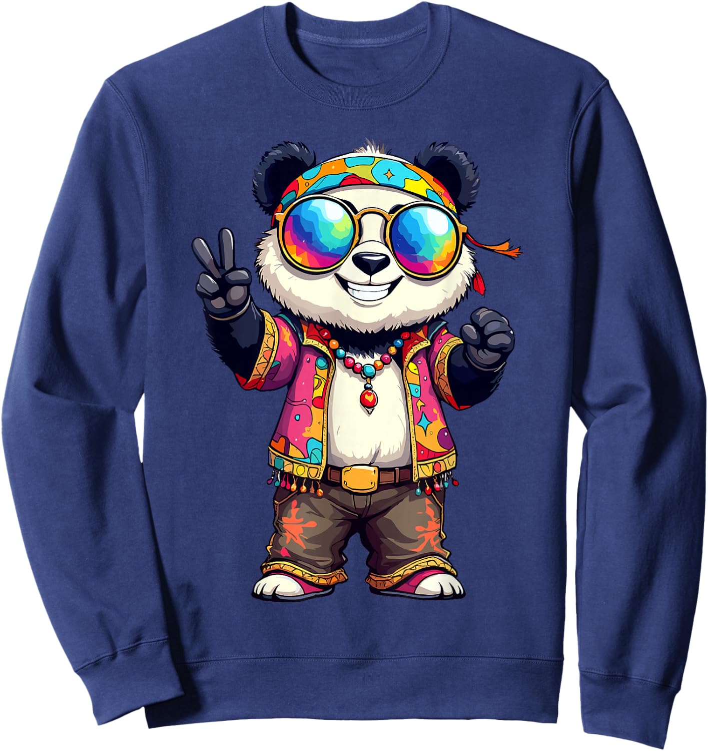 70s 60s Hippie Party Costume Groovy Panda Hippie Sweatshirt - Sweatshirt | Navy
